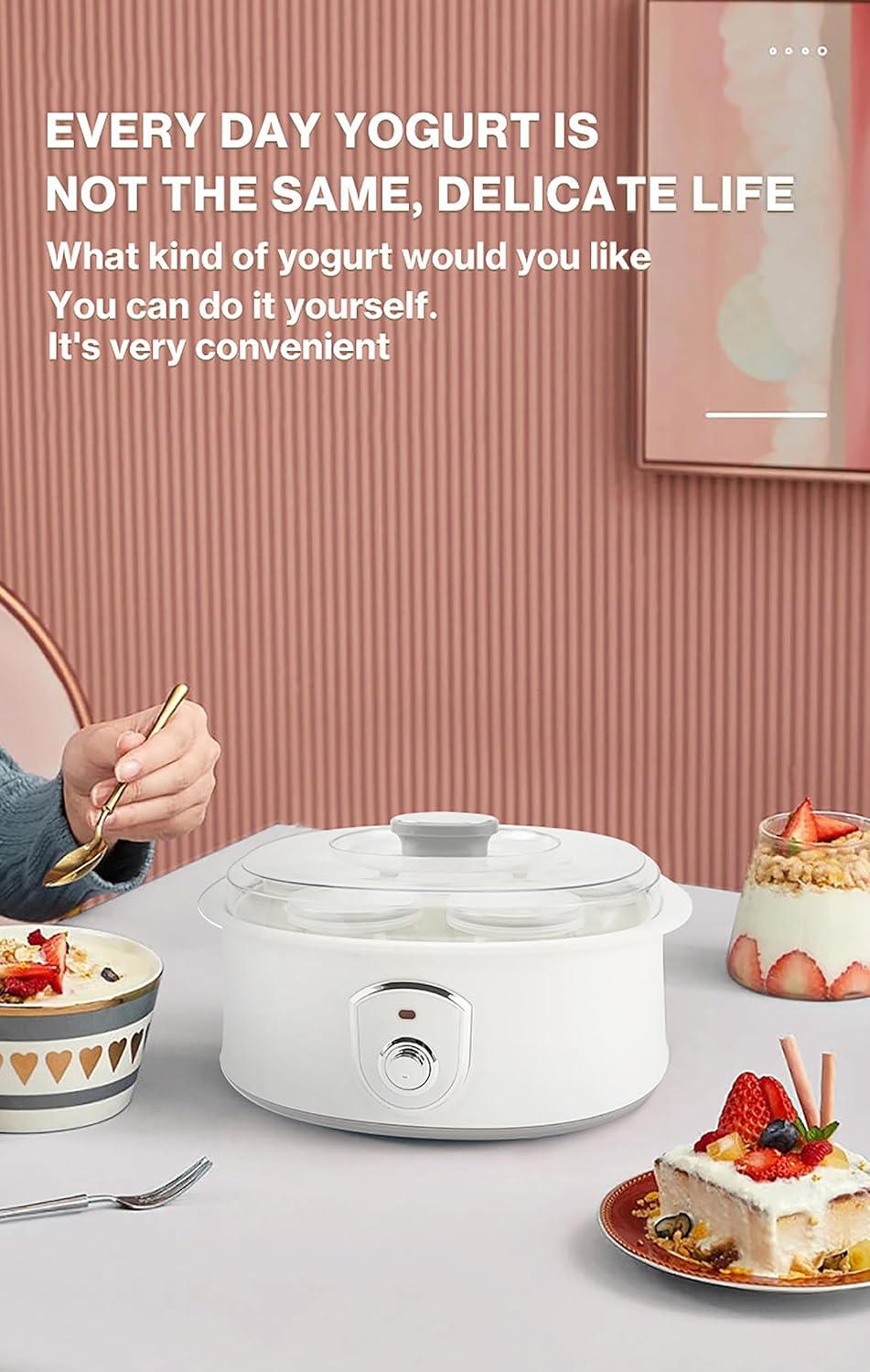 Probiotic Yogurt Motor Fully Automatic Yogurt Machine, Homemade DIY Yogurt Maker, Constant Temperature Control, 7 Glasses, One Touch Control