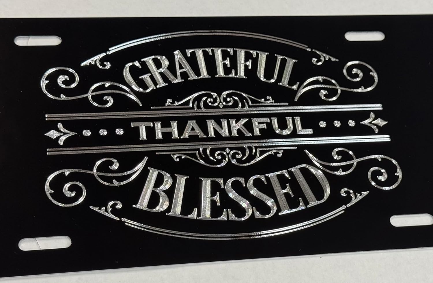 Sparkling Engraved Grateful Thankful Blessed Car Tag Etched Vanity License Plate