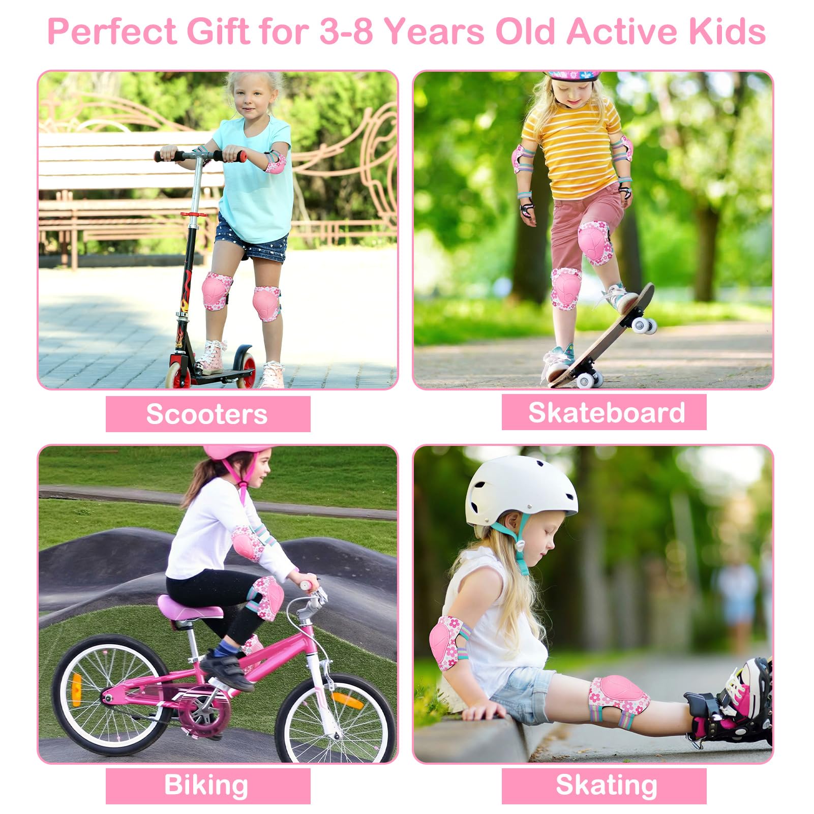 MHJY Genouillère Enfant Protection Roller Velo Fille Coudières Protège-Poignets Garçons Protege Genoux 7 en 1 pour Velo Skateboard Trotinette Patinage 3-8 Ans