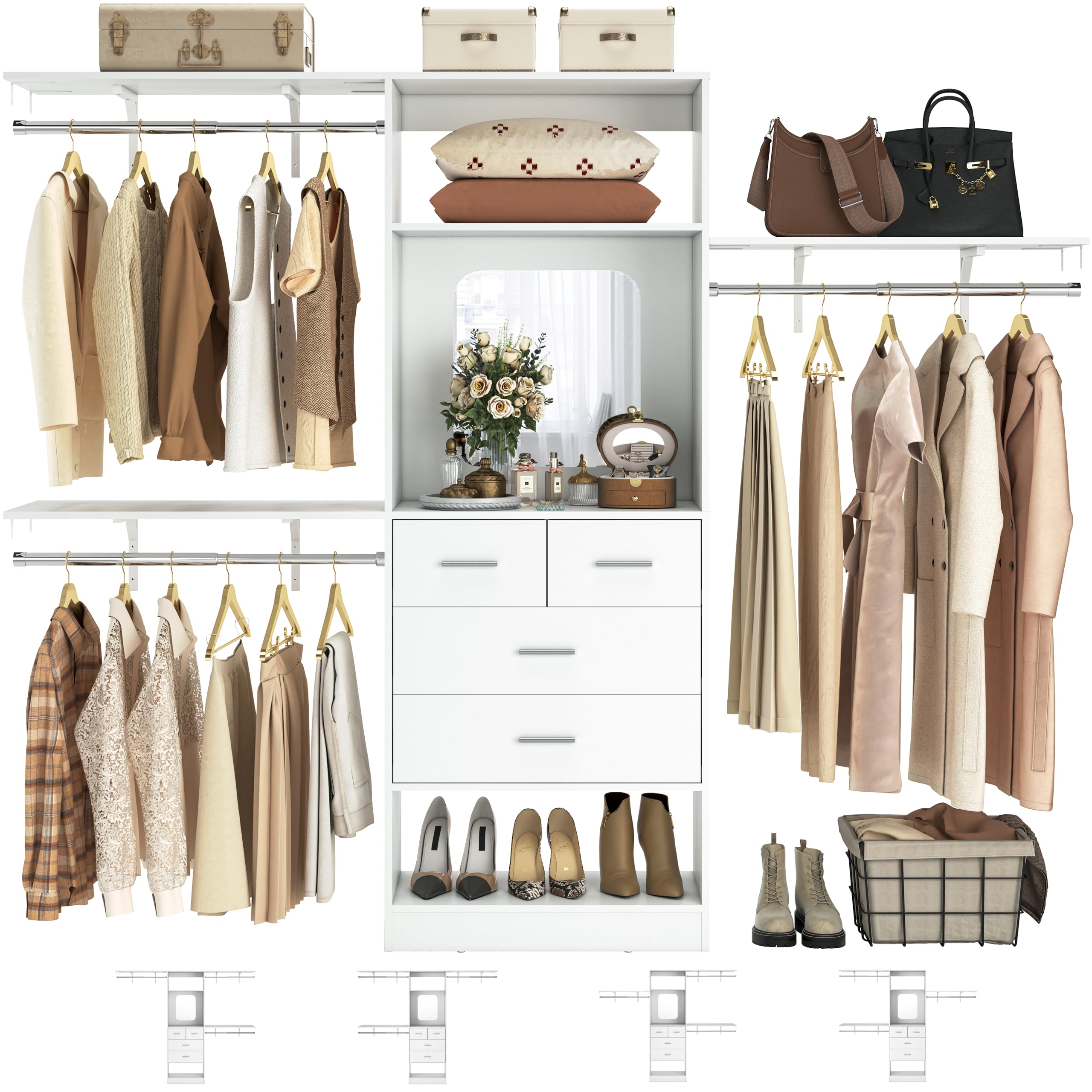 Unikito 8FT Closet System with 4 Drawers, 96