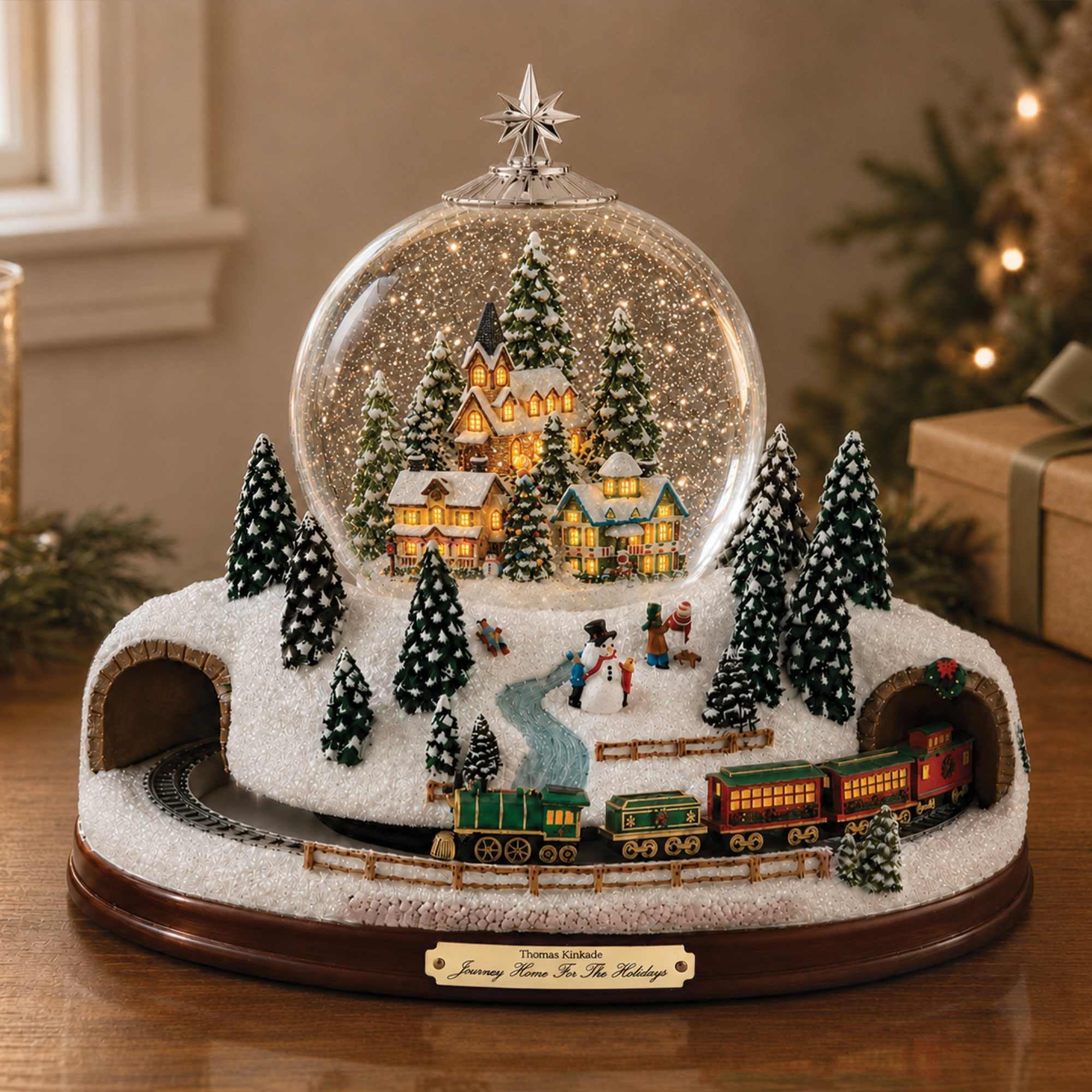 The Bradford Exchange Thomas Kinkade Village Snowglobe: Lights, Music and Motion