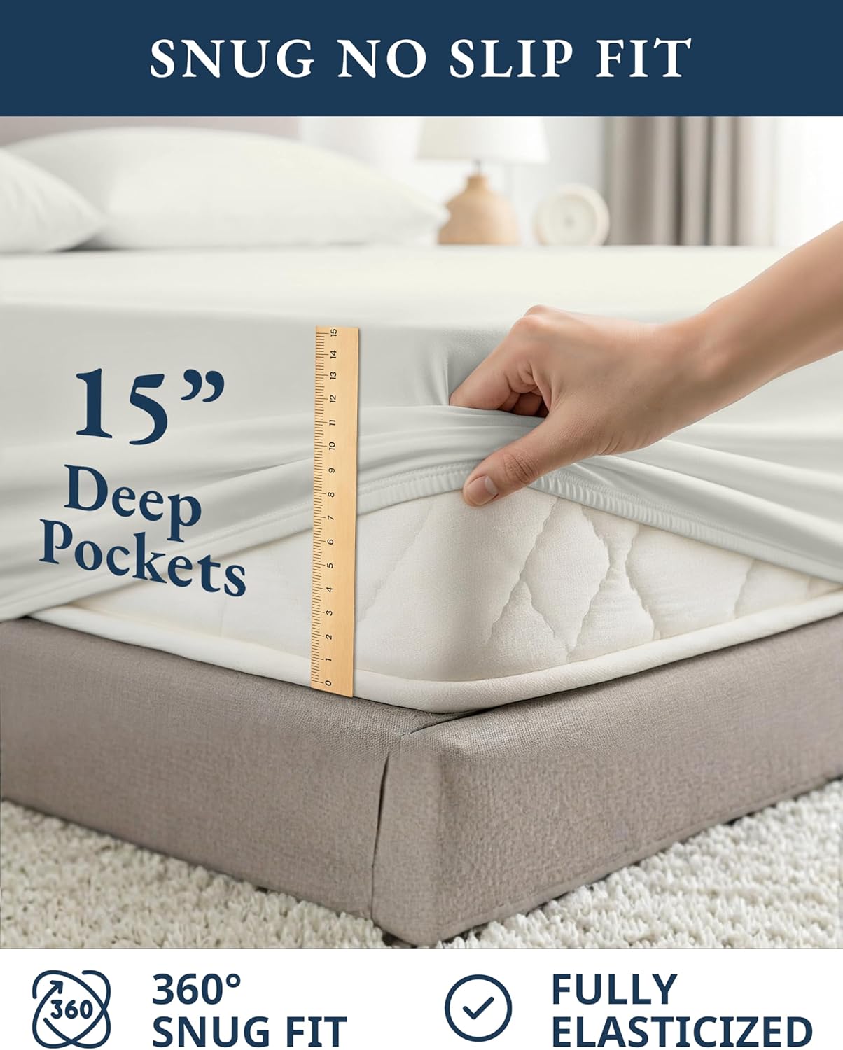 LANE LINEN 100% Organic Cotton Queen Sheet Set, 4Pc Cotton Sheets Queen Size Bed Set, Soft Percale Weave, Deep Pocket Queen Sheets, Hotel-Quality Bed Sheets Queen Size - Glacier Grey - Image 7