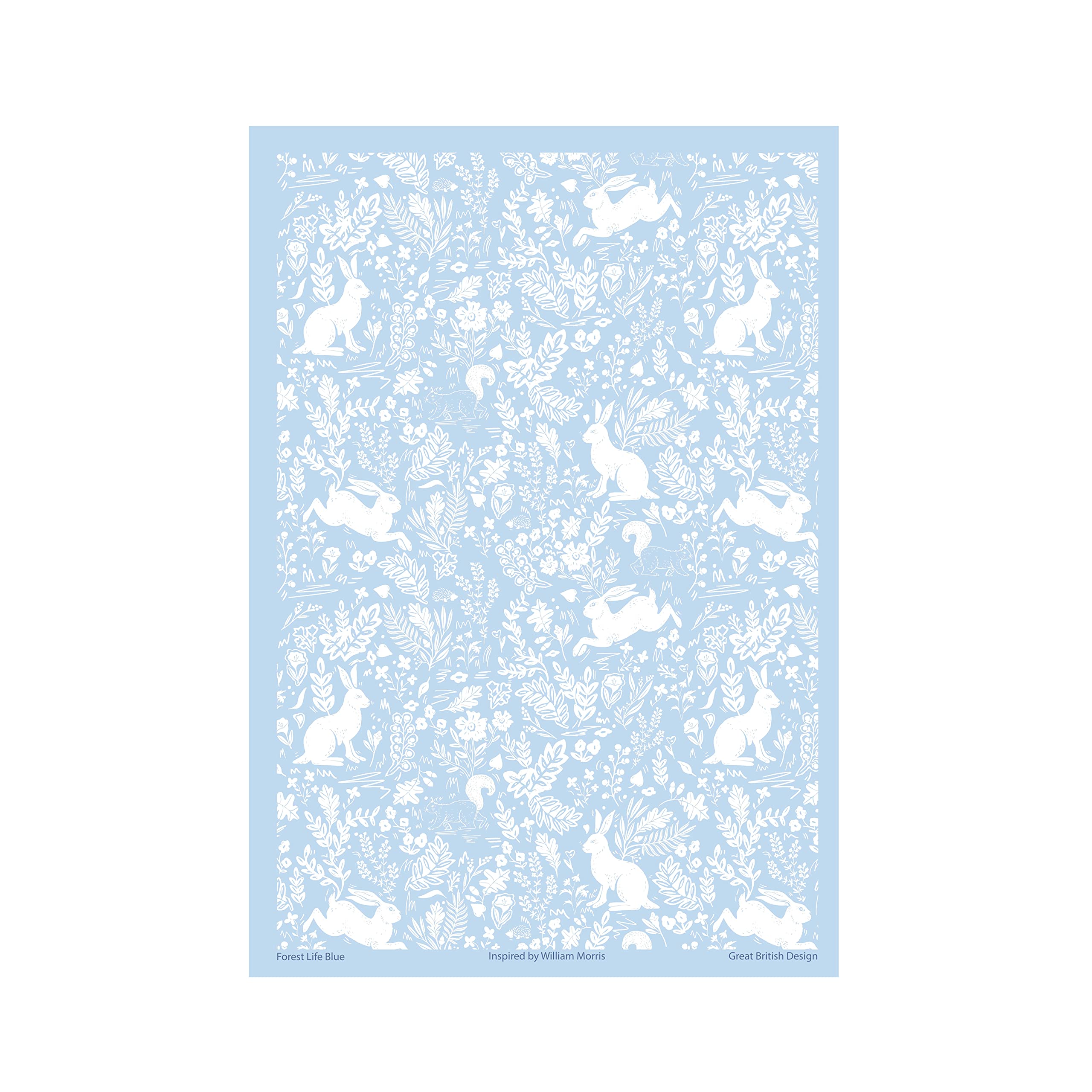 William Morris Inspired Forest Life Light Blue Tea Towel