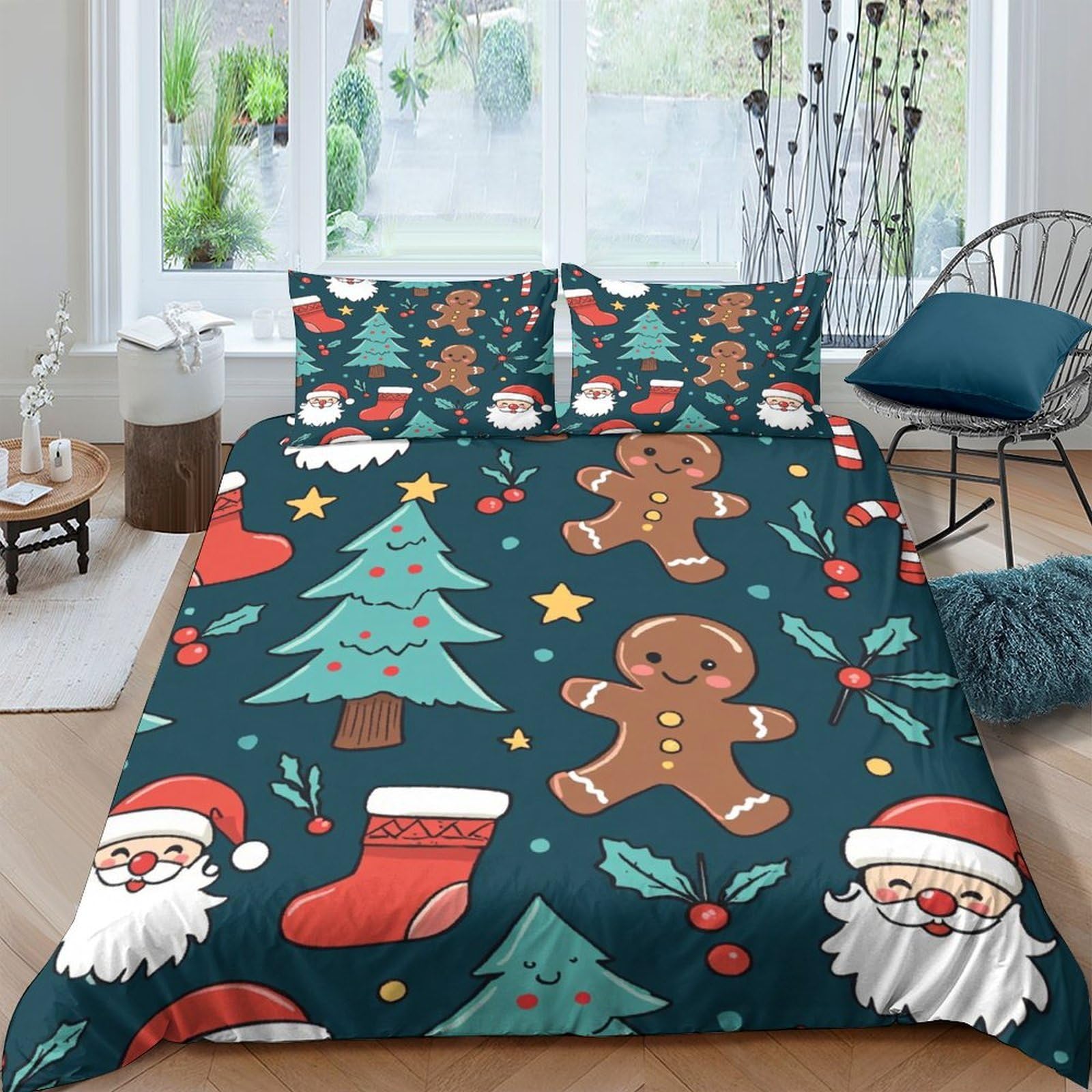 Ctjqhvkz Style-7 3D Printed Christmas Tree Fitted Sheet Microfiber Soft Santa Claus Bed Cover For Bedroom Guest Room Holiday Decor Single（135X200cm）
