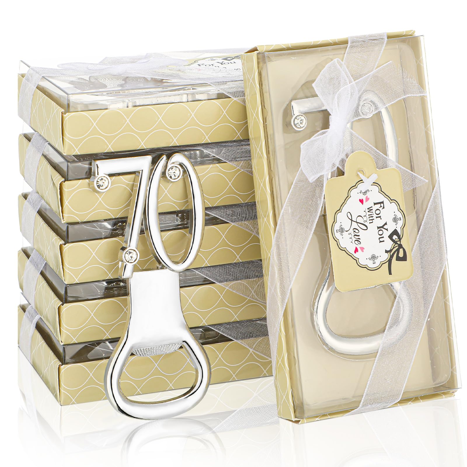 Gerrii 24 Pcs Silver 70th Birthday Bottle Opener Set 70th Birthday Party Favor for Guests Wine Beer Opener Bulk Personalized Party Favor Wedding