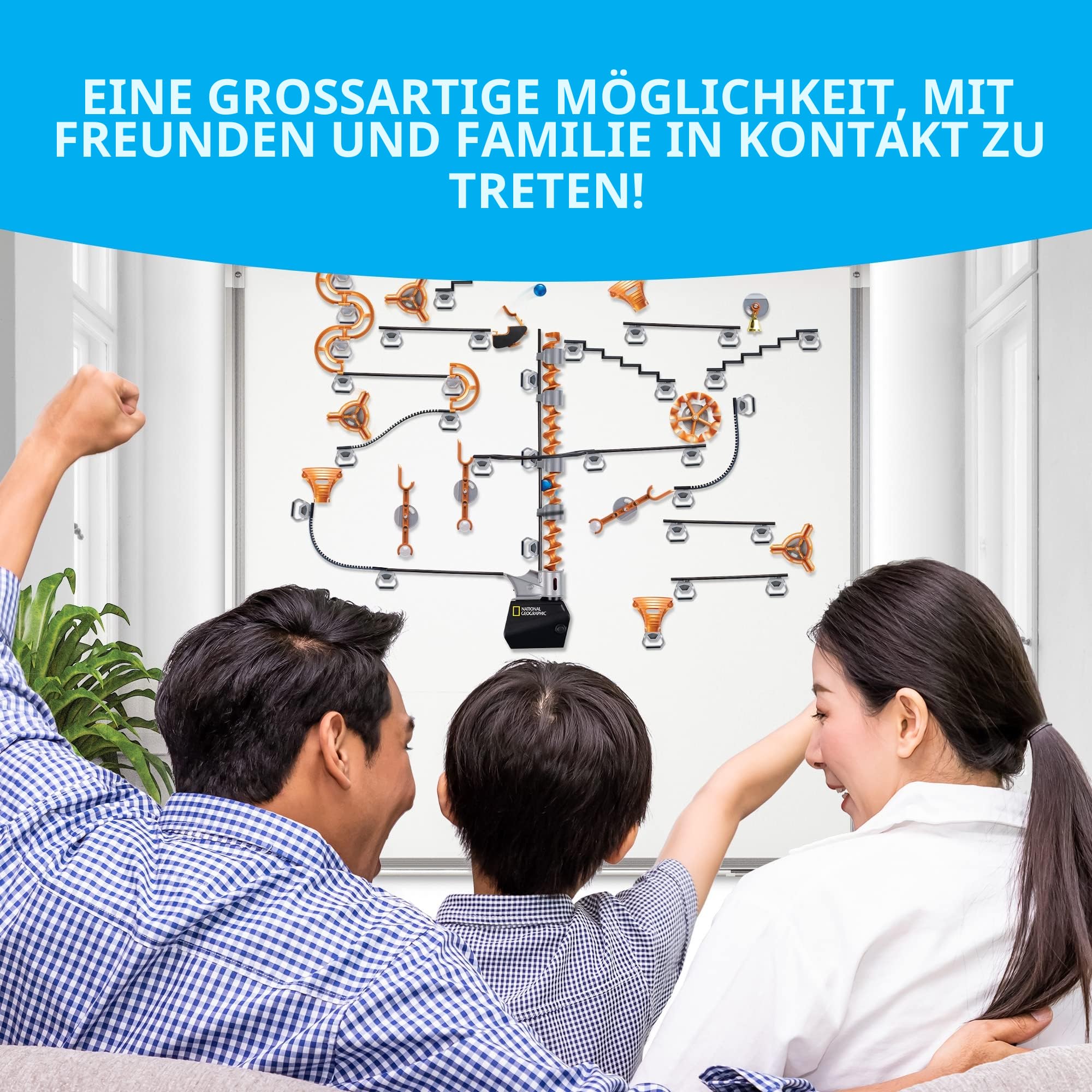 NATIONAL GEOGRAPHIC Magnetischer Murmelbahn-Set - 150-teiliges MINT-Bauset für Kinder, Erwachsene mit Magnetstrecke, Trickstücken & Murmeln für einen Murmel-Labyrinth auf jeder magnetischen Oberfläche