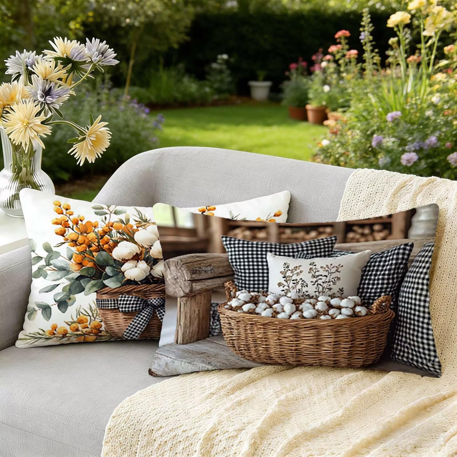 Coussin extérieur imperméable 50 x 70 cm lot de 2 housses de décoration d'été