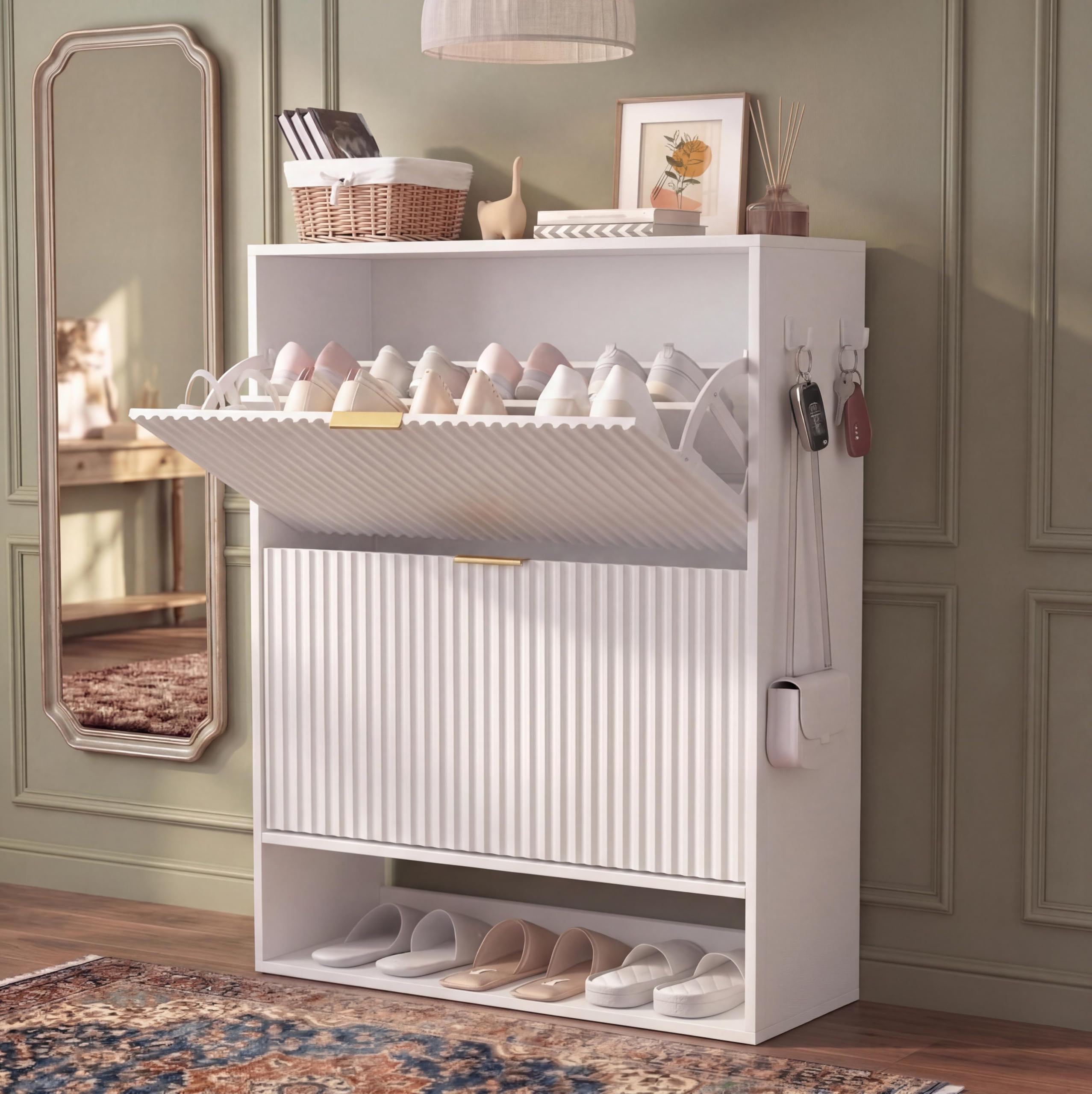 Meuble à chaussures de couloir gain de place meuble d'entrée étroit blanc 80cm