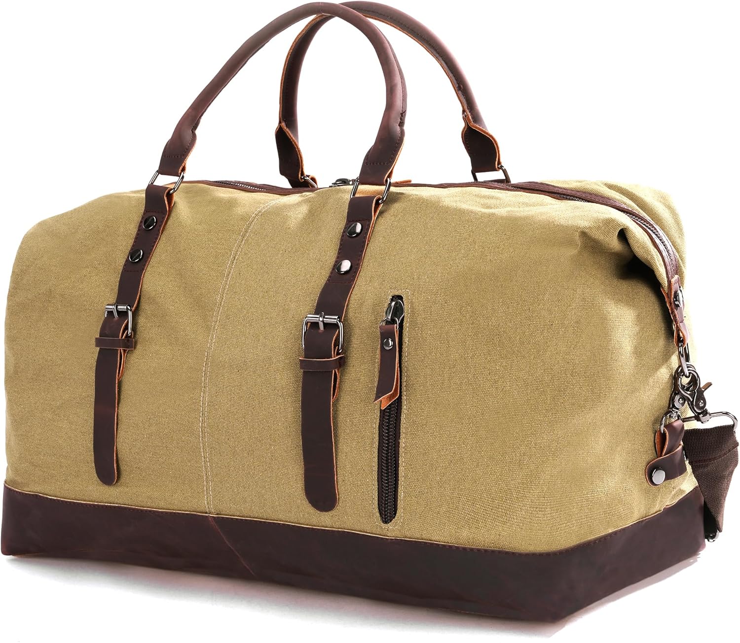 Weekender Travel Bag for Men & Women, Large Overnight Duffle Carry On Bag with Easy-Grip Handles, Gym Tote for Work, Weekend Trips, Sports (Khaki)