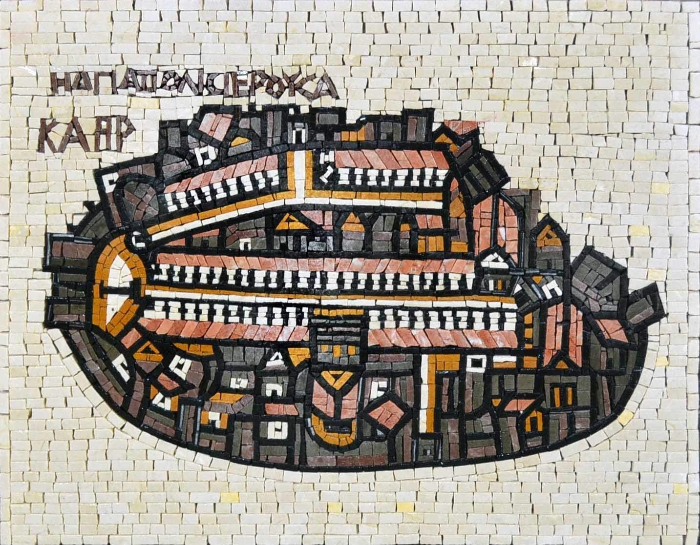 Custom Madaba Mosaic Map | Mosaic Designs | Mosaic Artwork | Mosaic Wall Art Floor Inlay by Mozaico | Handmade Mosaics | 20" x 16"