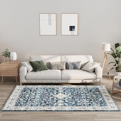 Miniatura 2 de koorlian Alfombra de área antideslizante, alfombra Vinatge grande de 5 x 7 pies para sala de estar, suave y fina, lavable, no desprende pelusa,