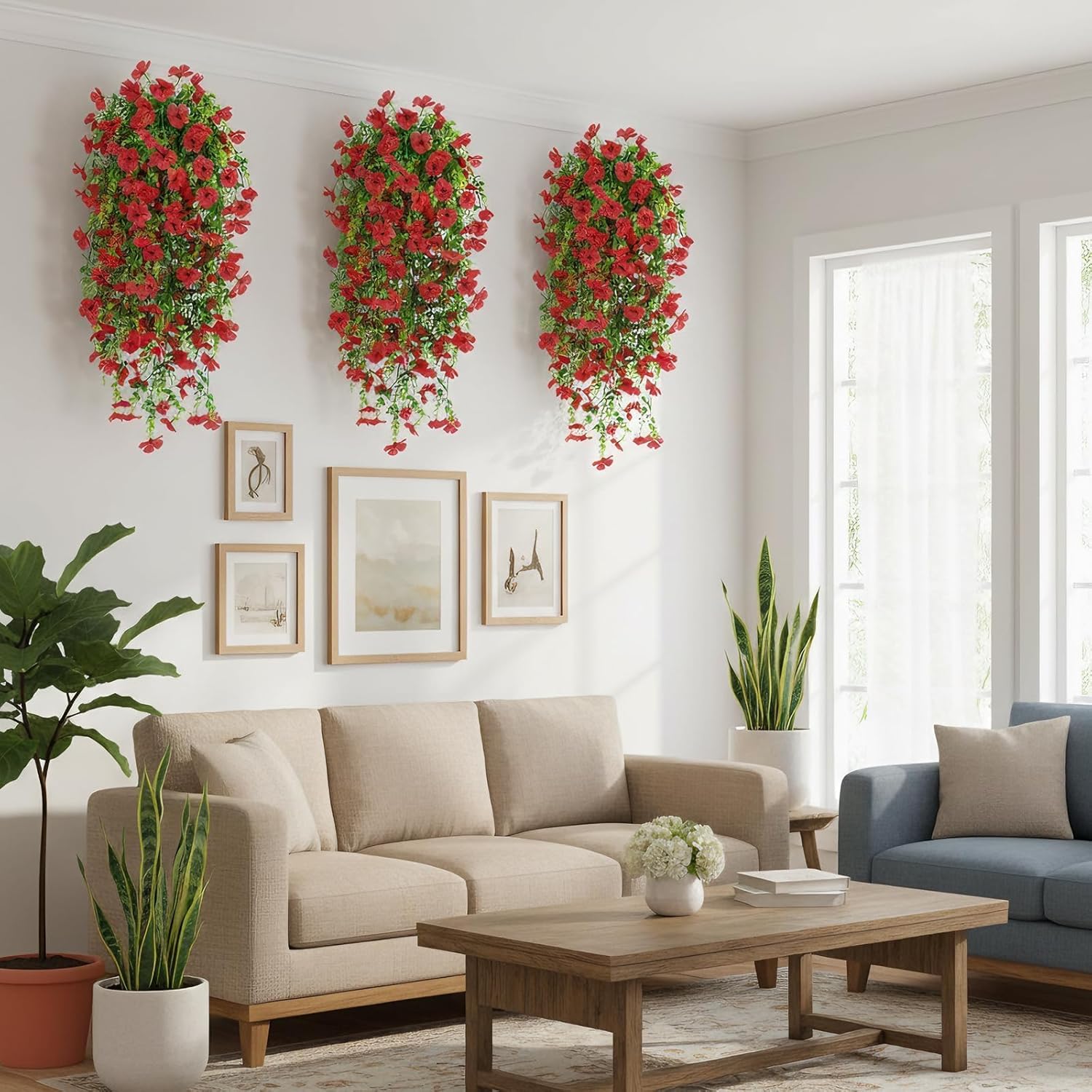 Zythrem 10PCS Red Artificial Hanging Flowers for Outdoors Spring Faux Silk Violet UV Resistant Fake Daisy Floral Trailing Vine for Outside Planter Front Door Balcony Patio Yard Decor