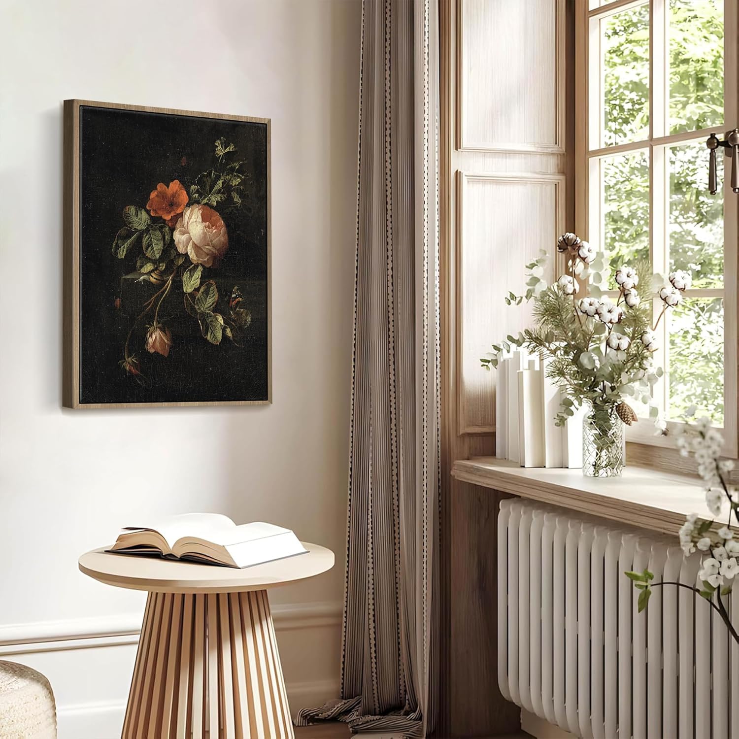 Framed Vintage Canvas Wall Art, Floral Rose Retro Pictures Wall Decor, Farmhouse Floral Canvas Prints for Living Room Bedroom Home Decor 11x14in