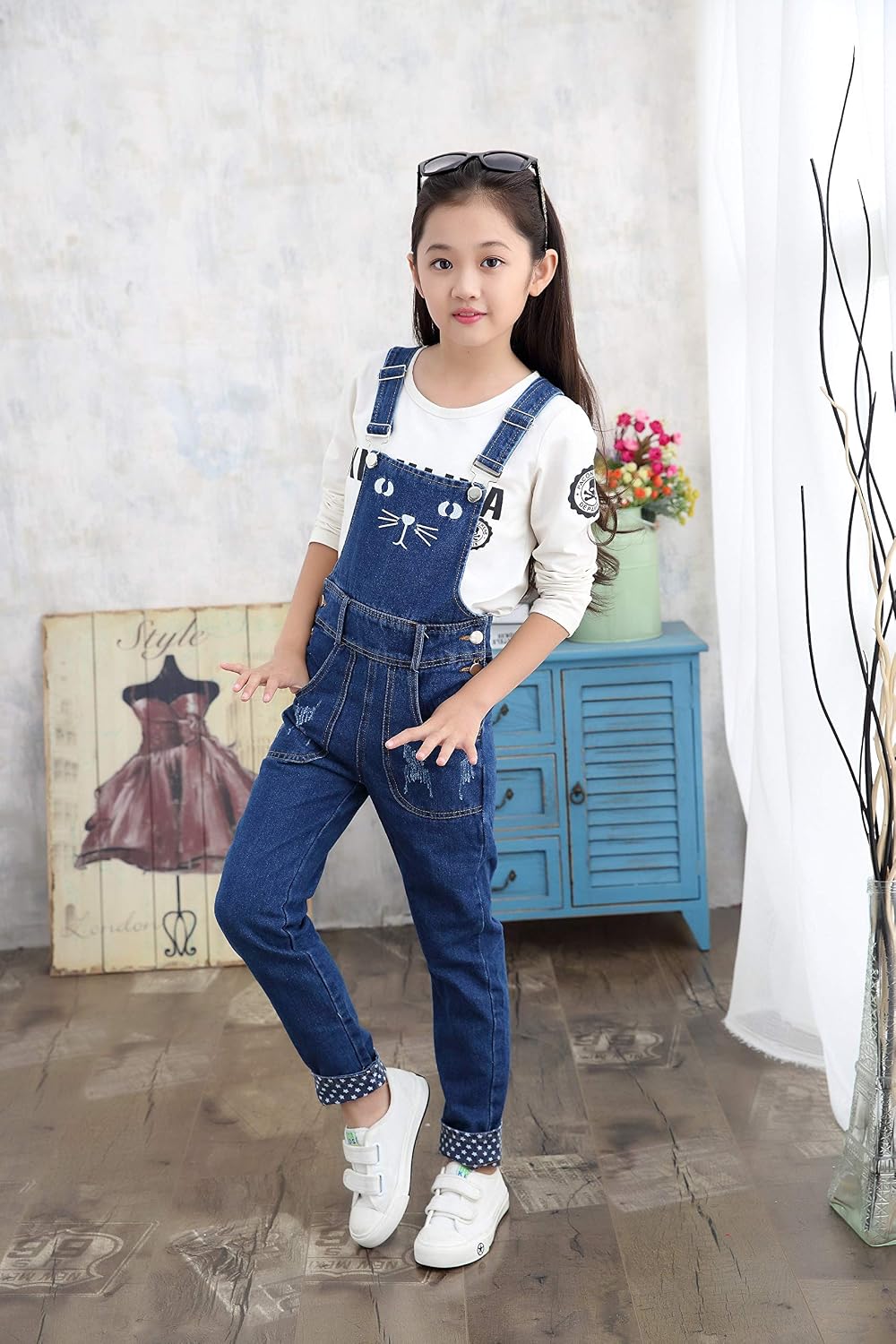 Buy Girls Big Kids Long Jeans Cute Cat 