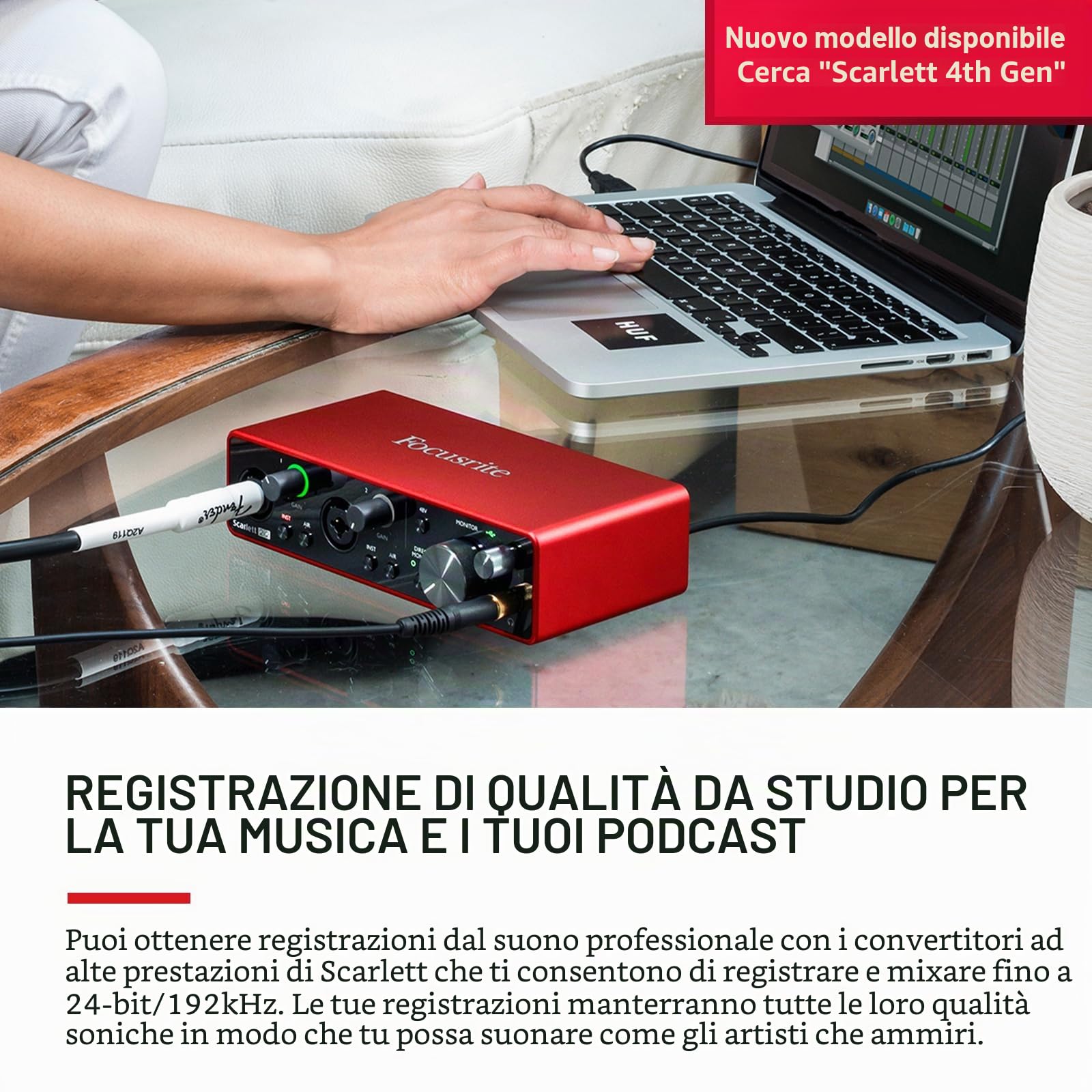 Focusrite Interfaccia audio USB Scarlett 2i2 per creare brani — registrazioni ad alta fedeltà in qualità studio