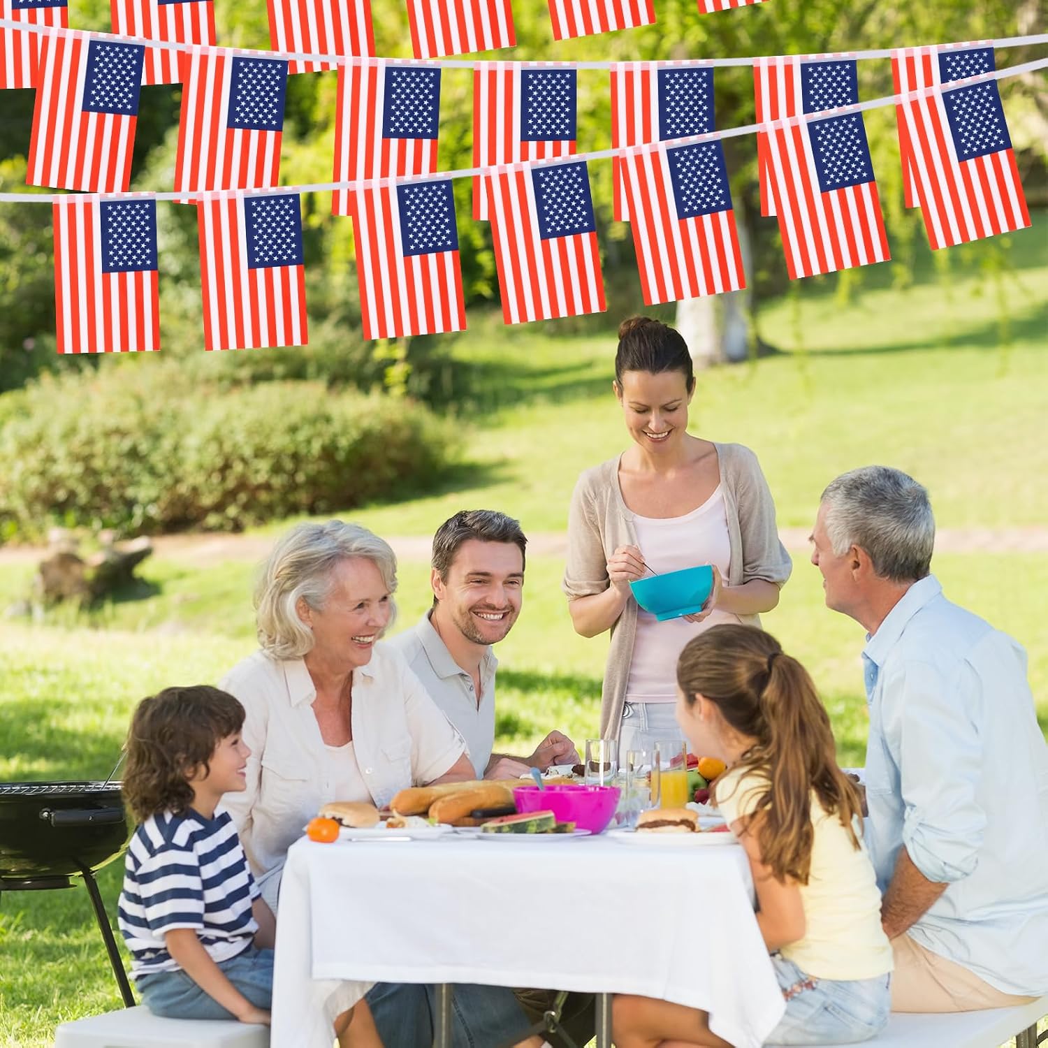 American Flag Banner, Small Mini US USA Flags Patriotic Decoration for 4th of July, Party, Classroom, Sports Events, 33 Feet 30 Flags