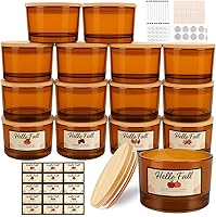 Vista 11 de CONNOO Paquete de 15 tarros de vela de vidrio ámbar dorado de 4 onzas con tapas herméticas de bambú para hacer velas, recipientes vacíos de boca