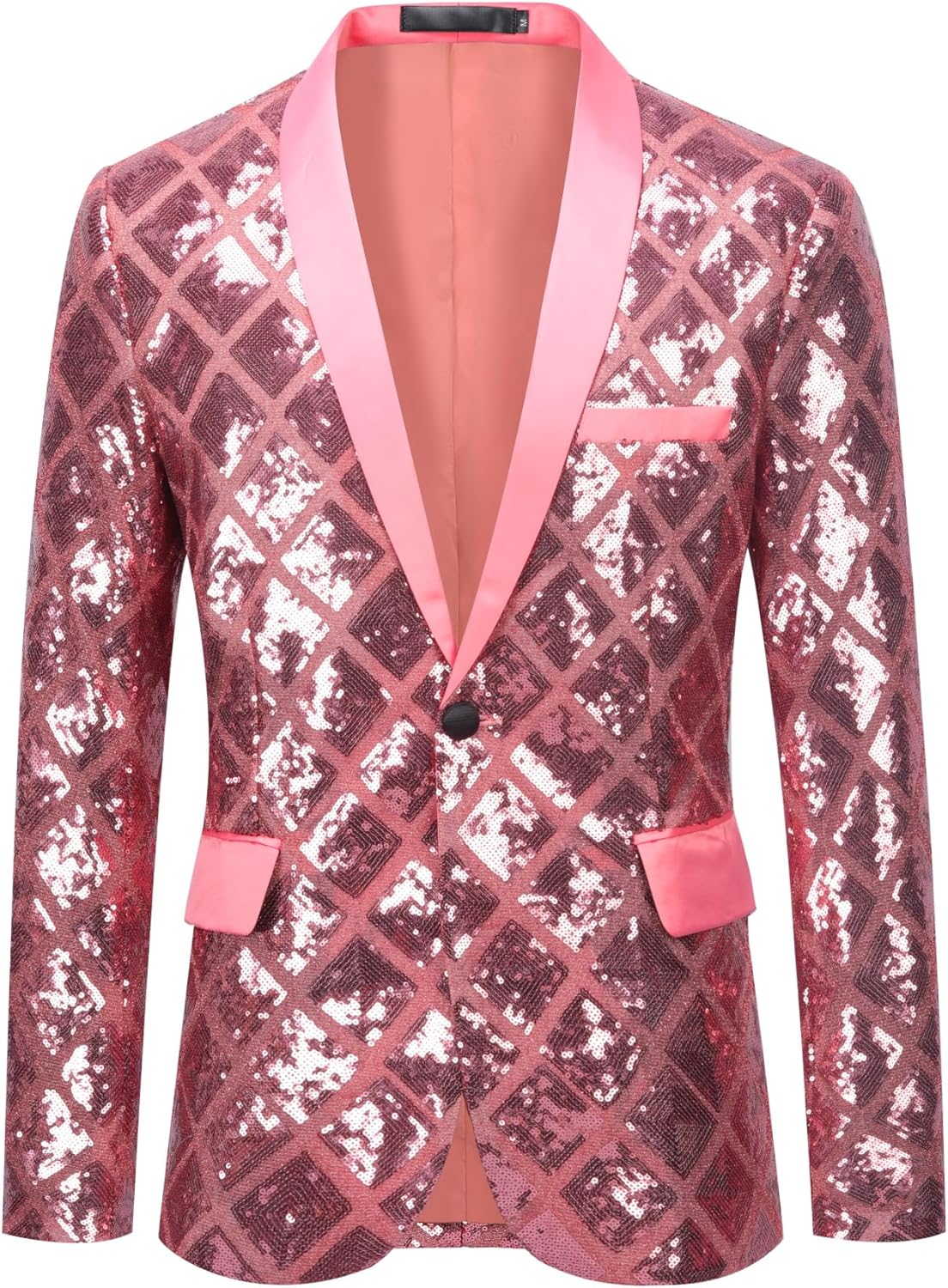 Red Pink Sequin Tuxedo Jacket Sparkle Blazer Brnmxoke Mens One