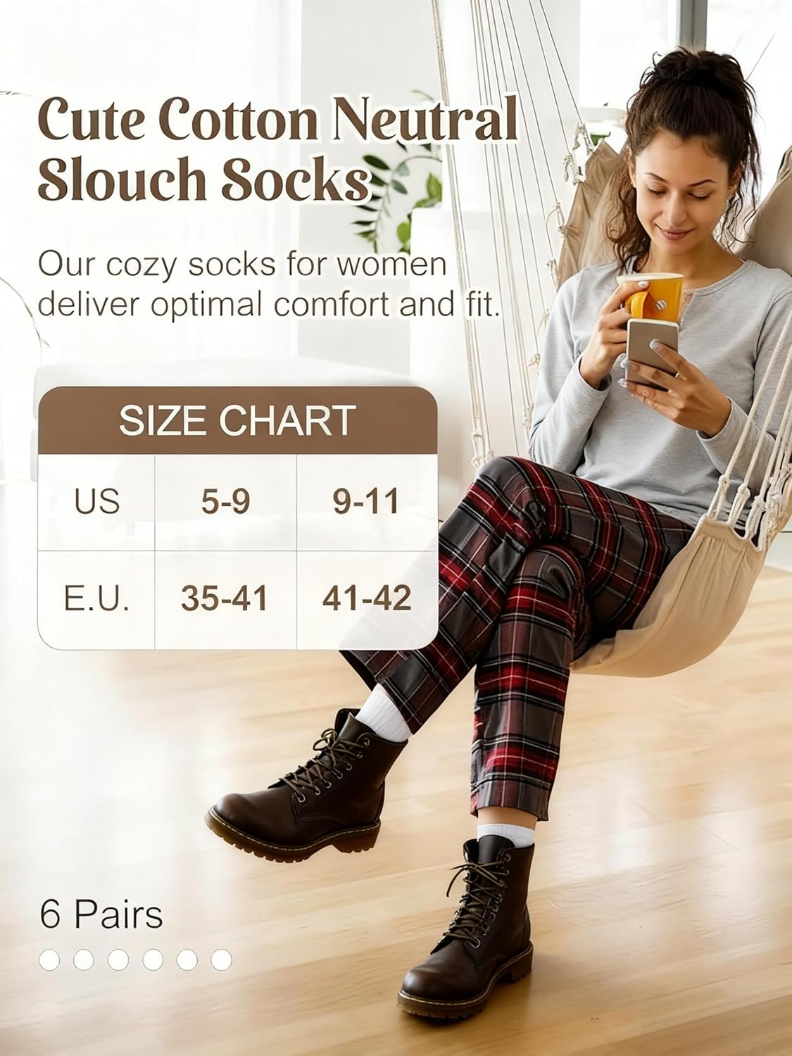 YSense Women's Cotton Crew Socks 6 Pairs, Long Cute Aesthetic Neutral Athletic Boot Socks for Women Stocking Stuffers Gifts - Image 3