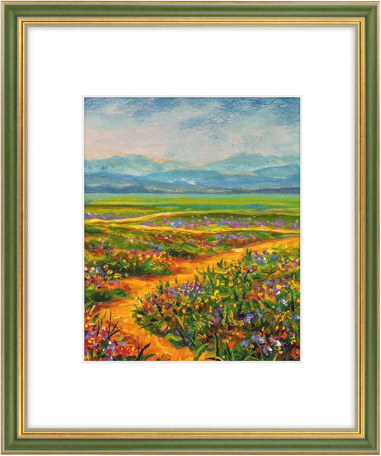 Golden State Art,16x20 Ornate Picture Frame with White Mat for 11x14 Photo or Display 16 x 20 Print without Mat Color Green Gold (Plexiglass Front)