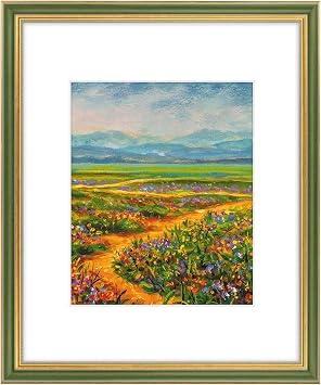 Golden State Art,16x20 Ornate Picture Frame Holds 11x14 Photo,Green Gold | Includes plexiglass front,white mat,build-in hangers/buttons.Display 11x14 photo on wall.Great for home decor or as a gift