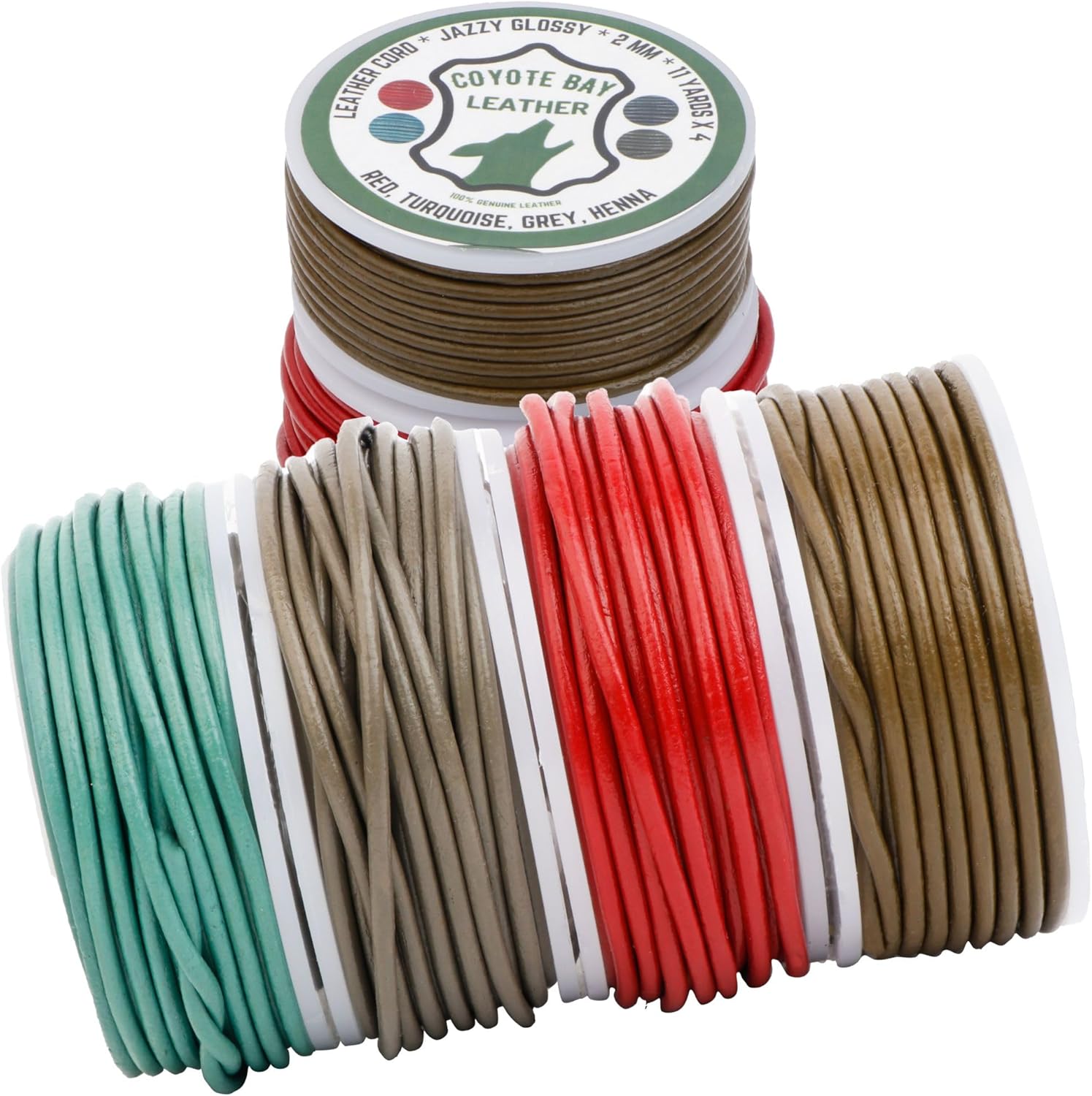 Coyote Bay® Leather Cord in Glossy Turquoise Color, in 44 Yards Length, 1.5mm and 2mm Thickness, for Jewelry Making, Crafts, Furniture, and Hobby Projects (Glossy Turquoise, 2 mm)