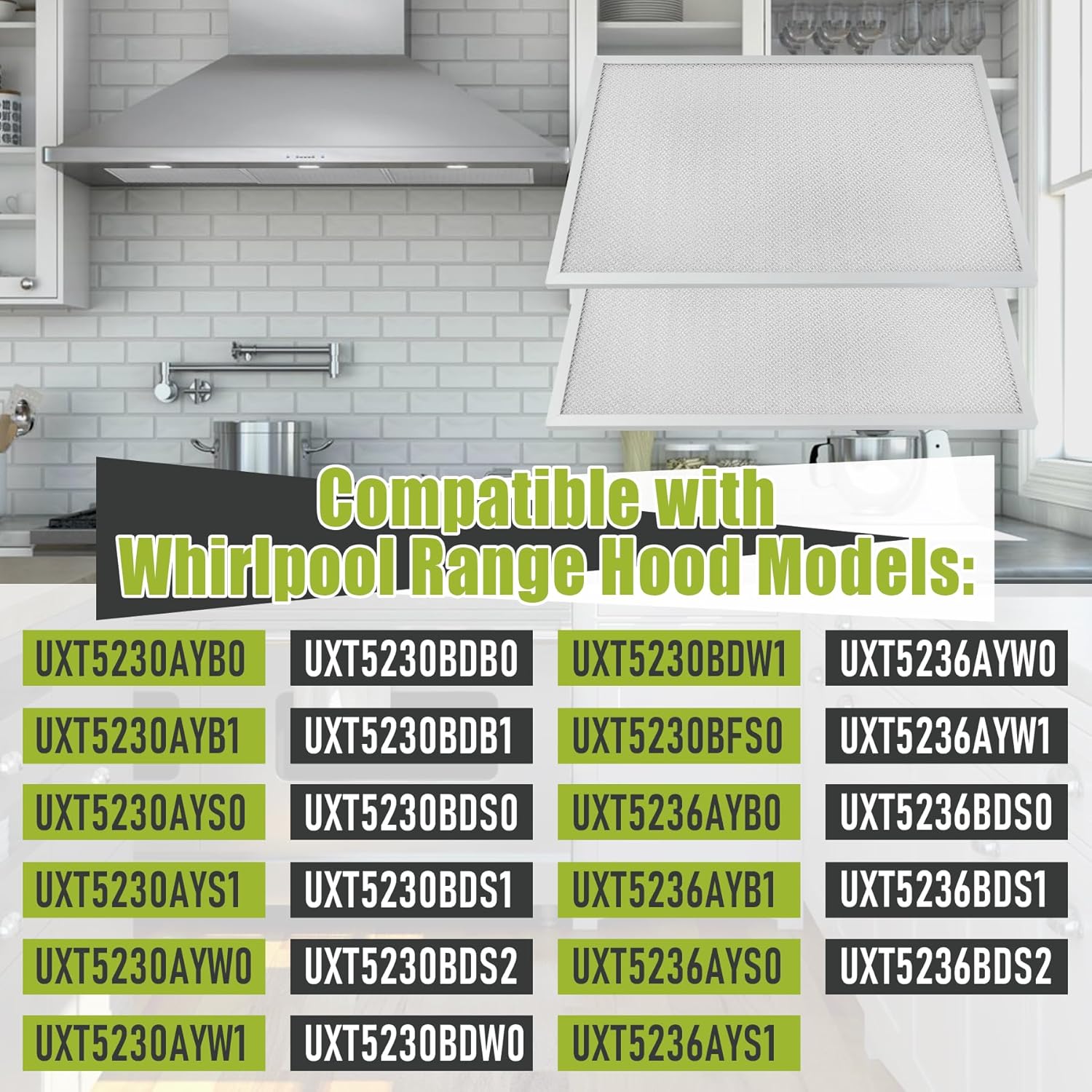 W11177751 W10419114 Aluminum Range Hood Filter (11-1/2" x 17-1/4" x 3/8") Compatible with Whirlpool UTX5230BDS0 UXT5230BDS1,etc Replace W10834041-2 Pack