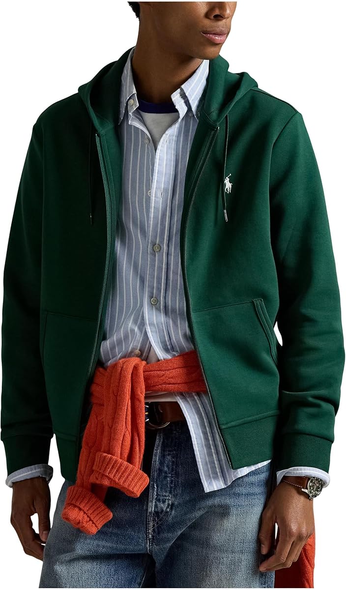 Mens Double-Knit Full-Zip Hoodie Vintage Pine Large
