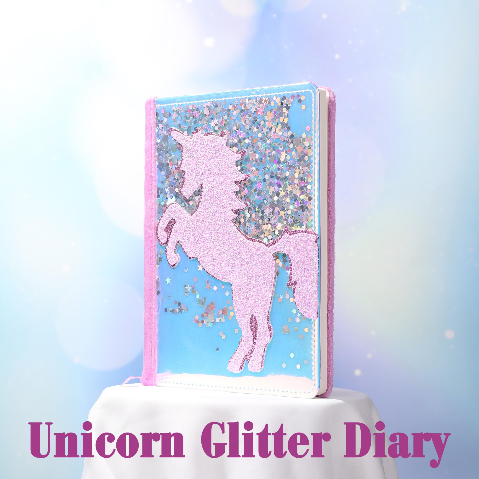 TIEFOSSI Unicorn Glitter Diary for Girls Gift for 6 7 8 9 10-12 Year Old Girl - Image 2