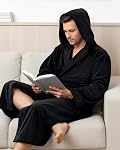 NY Threads Robe de bain à capuche en peluche longue pour hommes