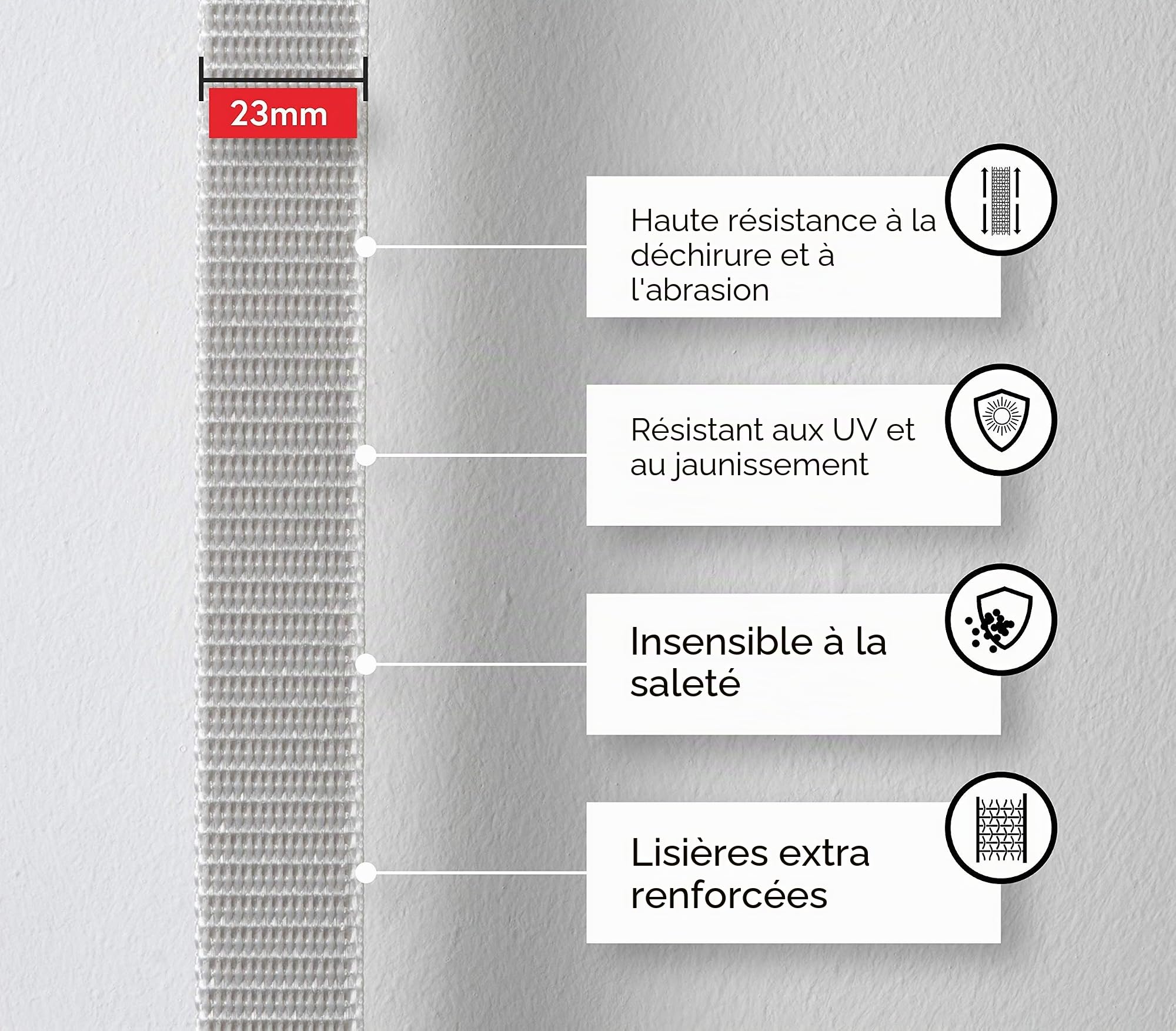 BAUHELD® Sangle de volet roulant de 50 m - 14 mm, 18 mm, 20 mm, 23 mm - Fabriquée en Allemagne - Convient pour volets roulants sur portes et fenêtres - Haute résistance à la déchirure et stabilité UV