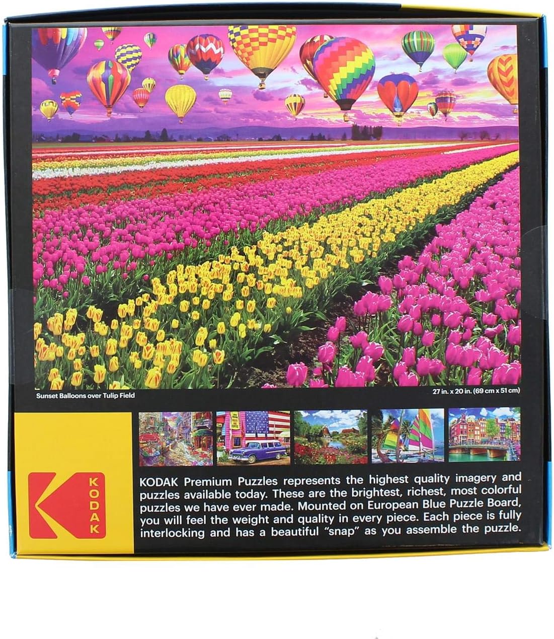 RoseArt - Kodak Premium - Sunset Balloons Over Tulip Field - 1000 Piece Jigsaw Puzzle for Adults