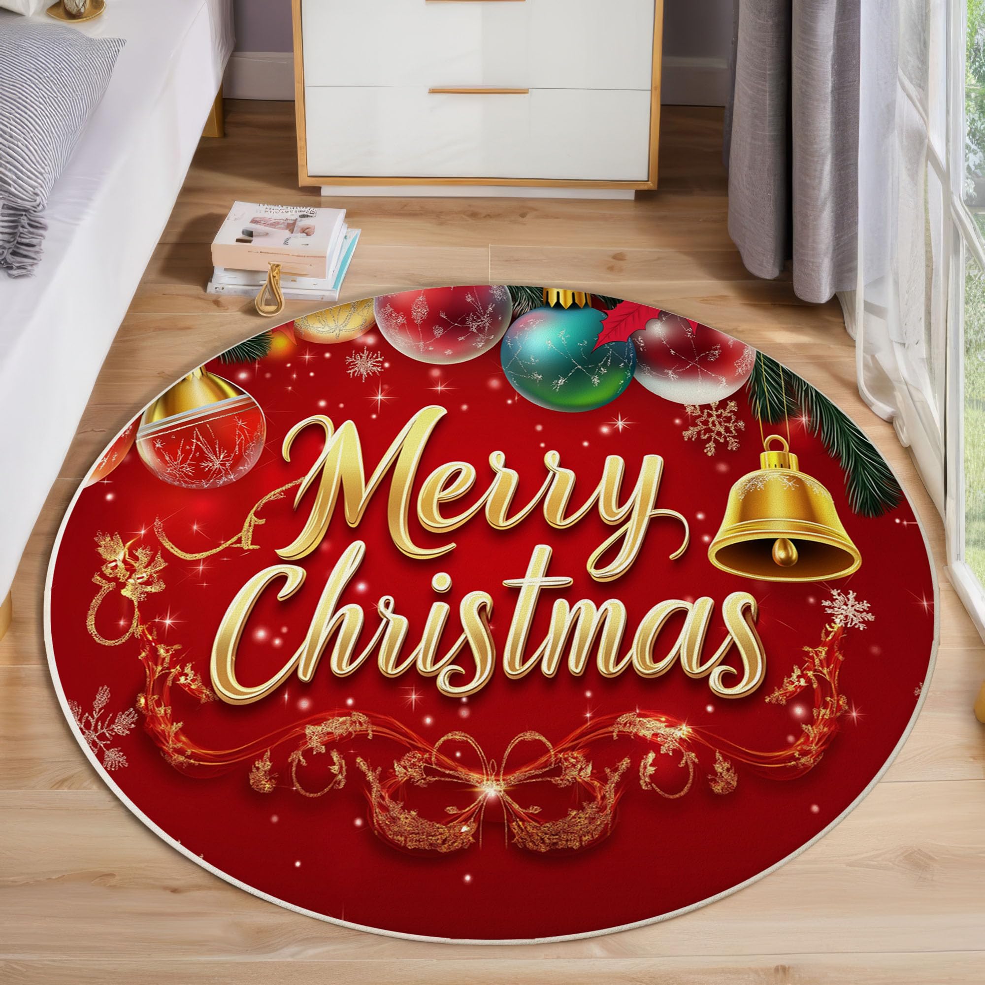 Tapis salon rouge lavable et antidérapant motif carte Noël