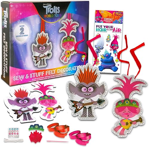 Trolls - Juego de adornos de bricolaje Paquete con adornos de trolls, kit de manualidades de costura con fieltro, hilo y más calcomanías de trolls,