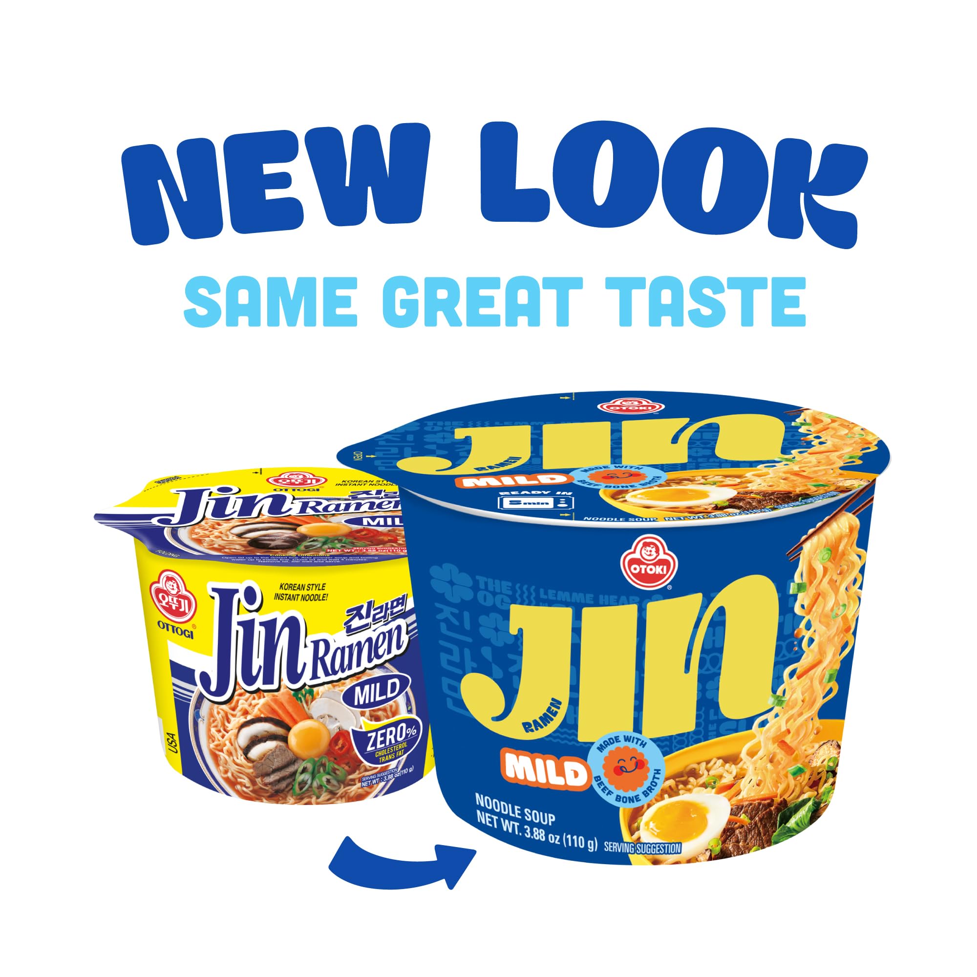 OTOKI Jin Ramen Mild Bowl – Authentic Korean Instant Noodles with 13-Hour Simmered Beef Bone Broth, Smooth & Savory Flavor, Microwave or Add Hot Water, Ready in 5 Minutes, 3.88 oz (Pack of 6)