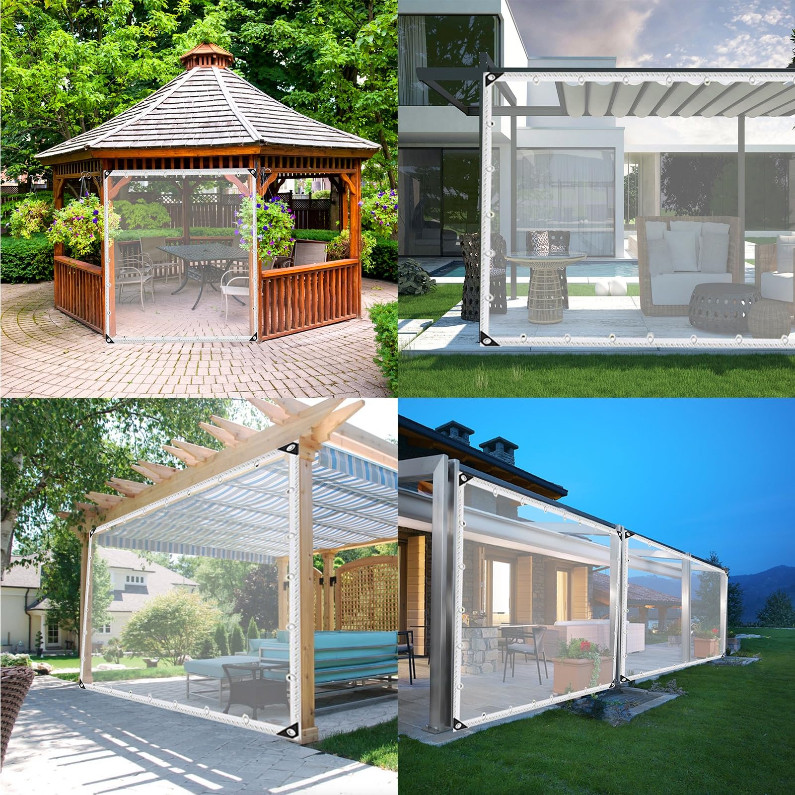 Telo Telone Impermeabile Esterno Occhiellato, 420g/㎡ Anti Strappo e Antivento Telone con Cerniera Ideale Come Telone per Gazebo Pergola (1x4.5m)