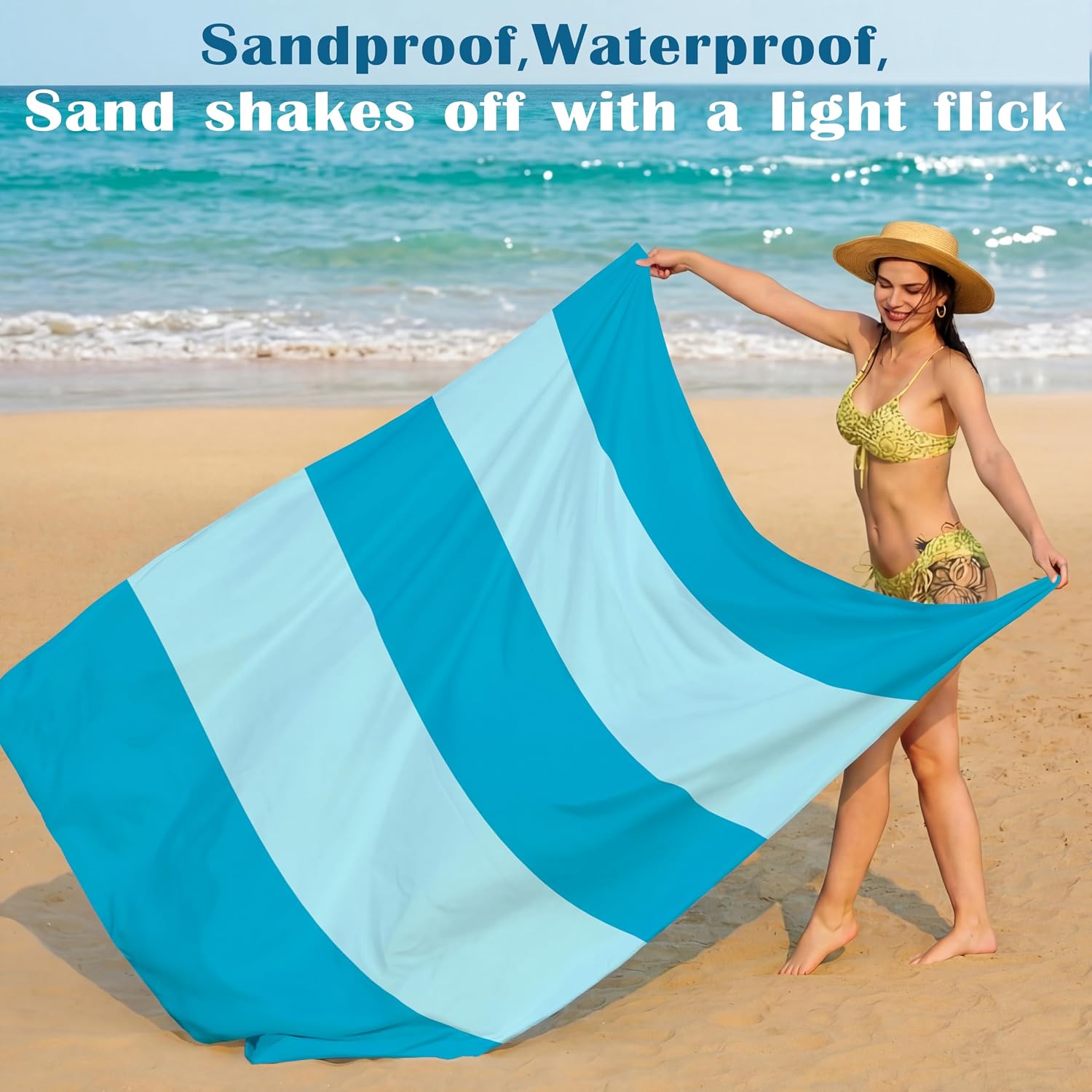 Famstar Beach Blanket Oversized Extra Large 78" X 81"Waterproof Sandproof Beach Blanket 1-7 Adults Lightweight Durable for Travel Camping Hiking Picnic (78" X 81", Color5)
