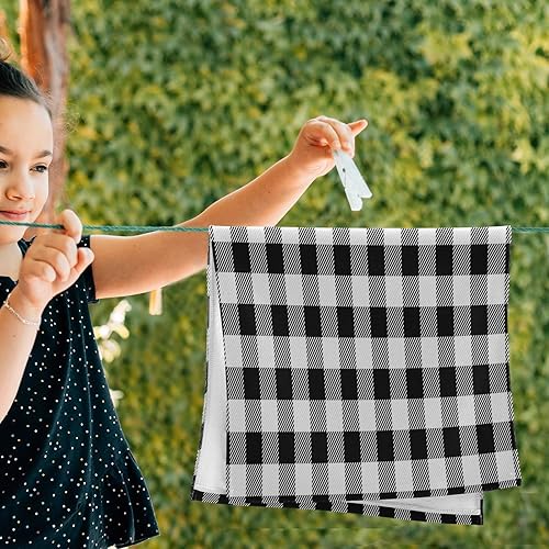 Miniatura 5 de xigua Juego de 2 toallas de baño a cuadros blancos y negros, absorbentes, suaves, agradables a la piel, de fácil cuidado, para baño, bañera,