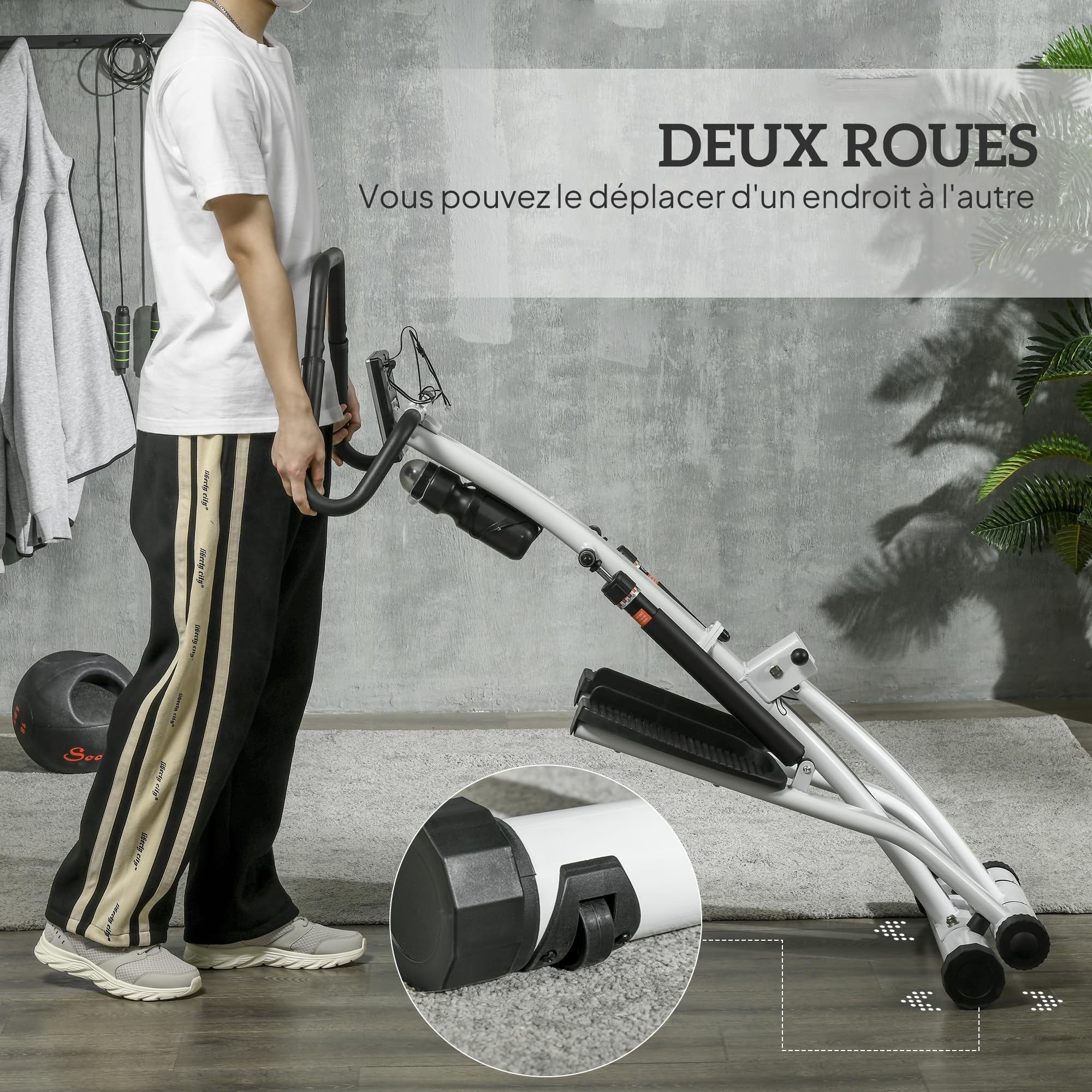 SPORTNOW Stepper avec Guidon, Stepper de Fitness Pliable 12 Niveaux de résistance réglables séparément, écran LCD, Porte-Bouteille, 2 Roues, Marche d'escalier pédales antidérapantes, Blanc et Noir