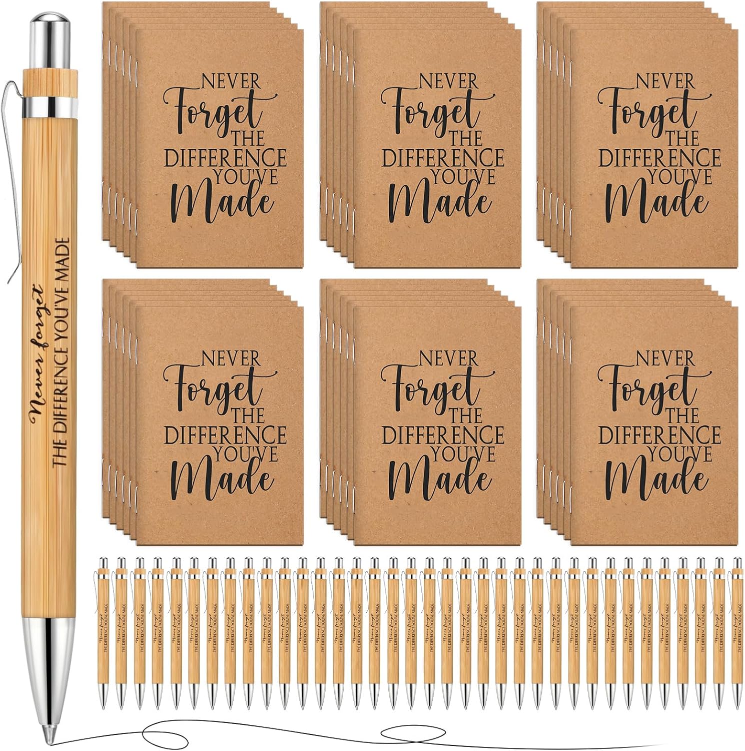 Kosiz Kosiz 72 Pcs Employee Appreciation Gifts Inspirational Retractable Bamboo Pens and Pocket Kraft Never Forget The Difference You've Made Thank You Coworker Notebooks Inspirational Gift