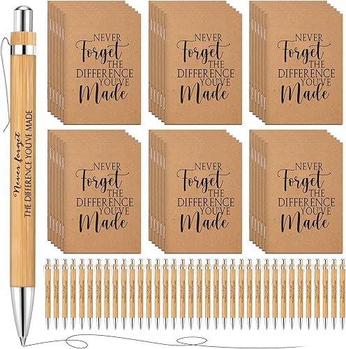 Juego de 36 bolígrafos retráctiles de bambú y cuadernos de papel kraft de bolsillo, diario inspirador que nunca olvides la diferencia que has hecho,