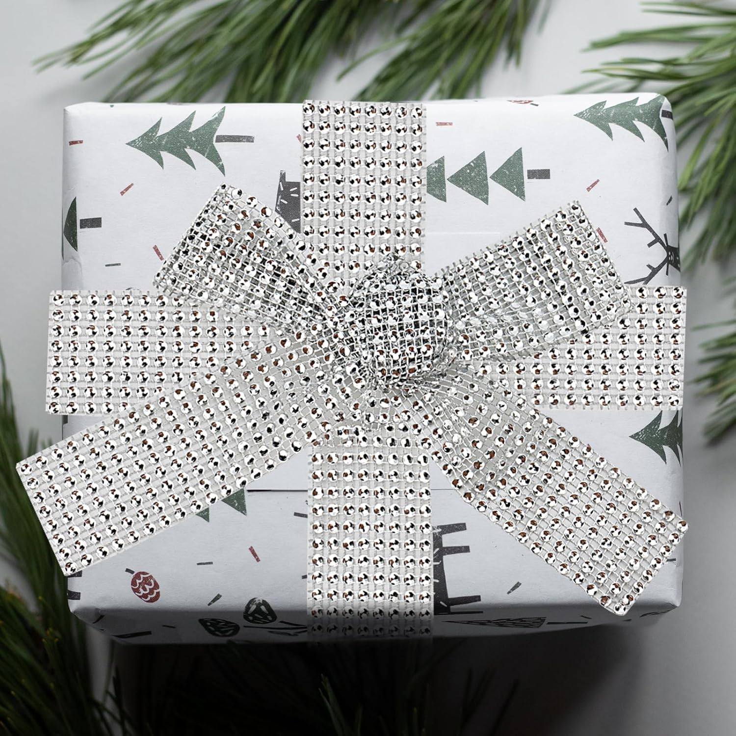 SOUJAP 3 Rolls 10 Yards 24 Row Acrylic Rhinestone Ribbon, 4.7 inch Silver Diamond Mesh, Bling Wrap for DIY Crafting Making Decorations Party