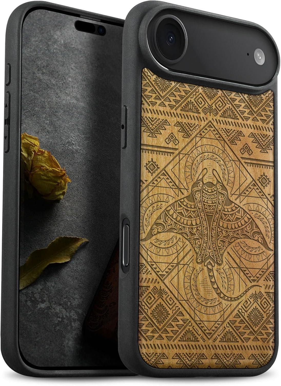 Carveit Magnetic Wooden Case for iPhone Air Case, Wood Artisan Engraved & Soft TPU Shockproof Cover, Compatible with MagSafe 17 Air Wireless Chargers (African Elephant) Cherry