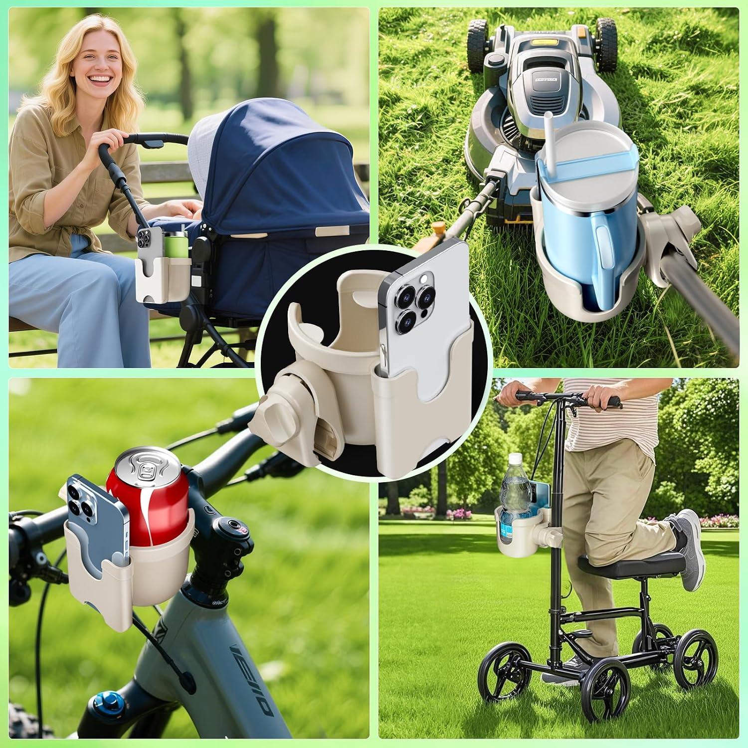 Guiseapue Cup Holder for Walker, Wheelchair Cup Holder with Phone Holder, Rollator Accessories for Seniors & Adults, Bottle Drink Holder for Walker, Wheelchair, Bike, Mobility Scooter, Stroller