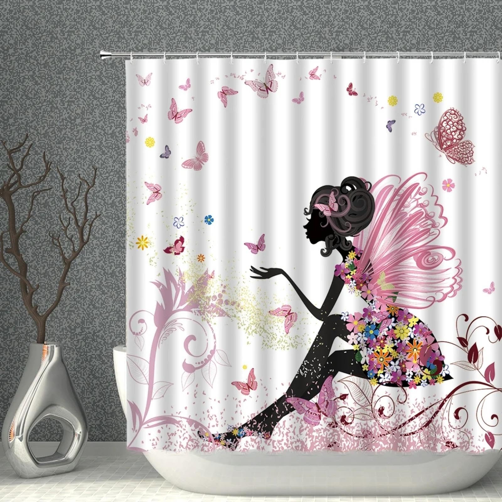 Duschvorhänge, grünes Blatt, Frühlingsblume, Pflanze, Weinrebe, Landschaft, Badezimmer-Dekoration, Zuhause, Bad, Polyester-Stoff, Hängevorhang-Set, 240 x 175 cm (94,49 x 68,9 Zoll)