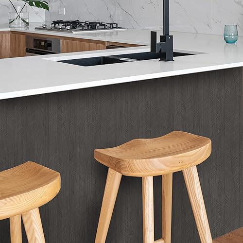 Miniatura 8 de Yun-aeon Papel tapiz de madera sintética para despegar y pegar, color gris oscuro, 15.7 x 80 pulgadas (8.7 pies cuadrados) grueso, autoadhesivo,