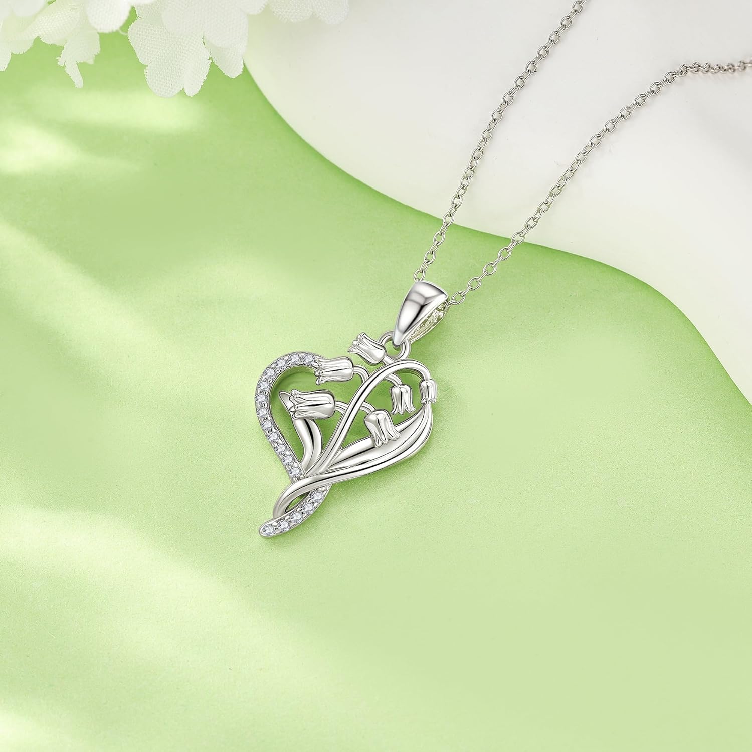 URONE Scottish Thistle/Hibiscus/Lily of Valley Necklace 925 Sterling Silver Heart Flower Pendant Flower Jewelry Gift for Women - Image 4