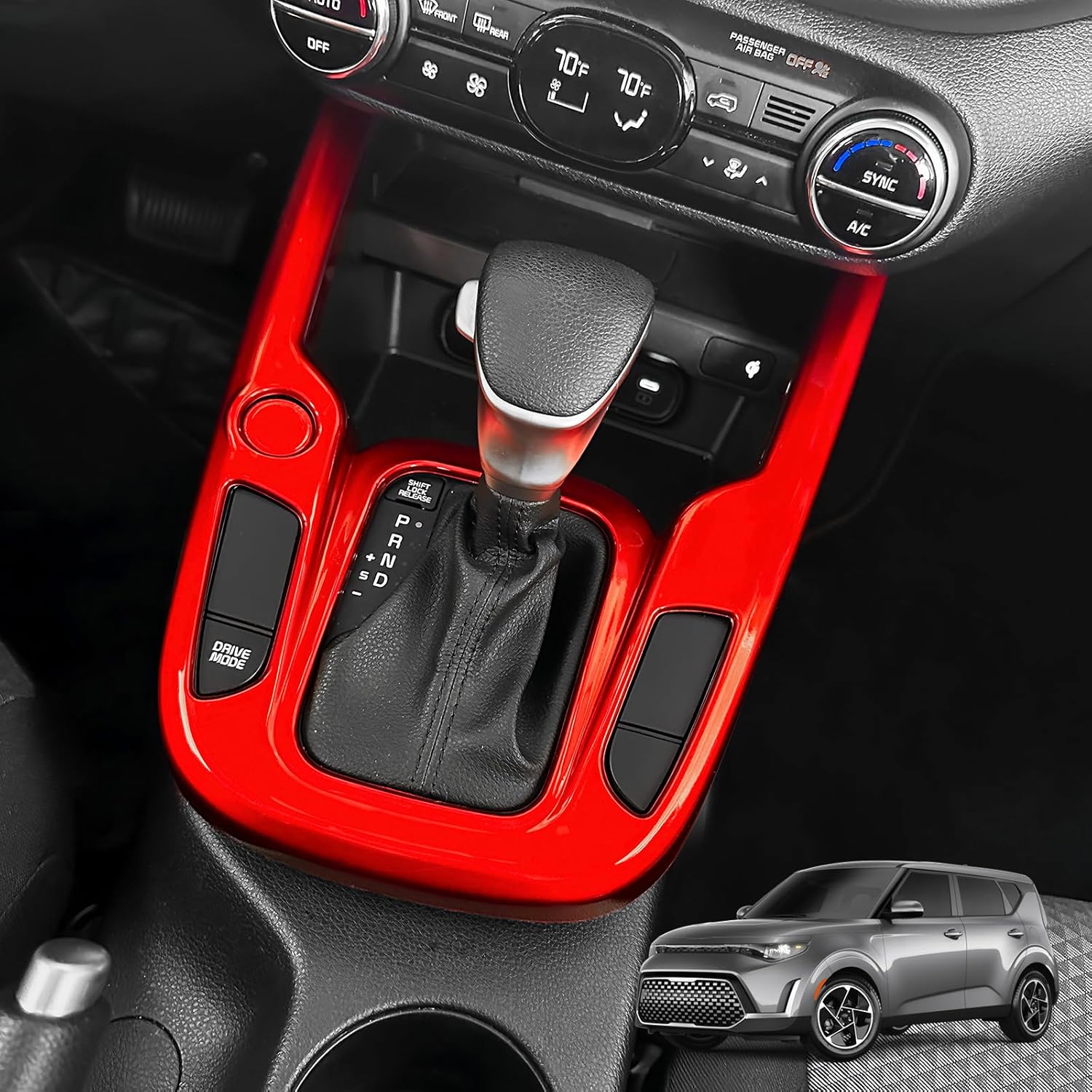 ABS Center Console Cover,Gear Shift Trim Panel,Center Console Gear Shift Panel Cover Compatible with Kia Soul 2020-2025 Accessories (Glossy Red Style)