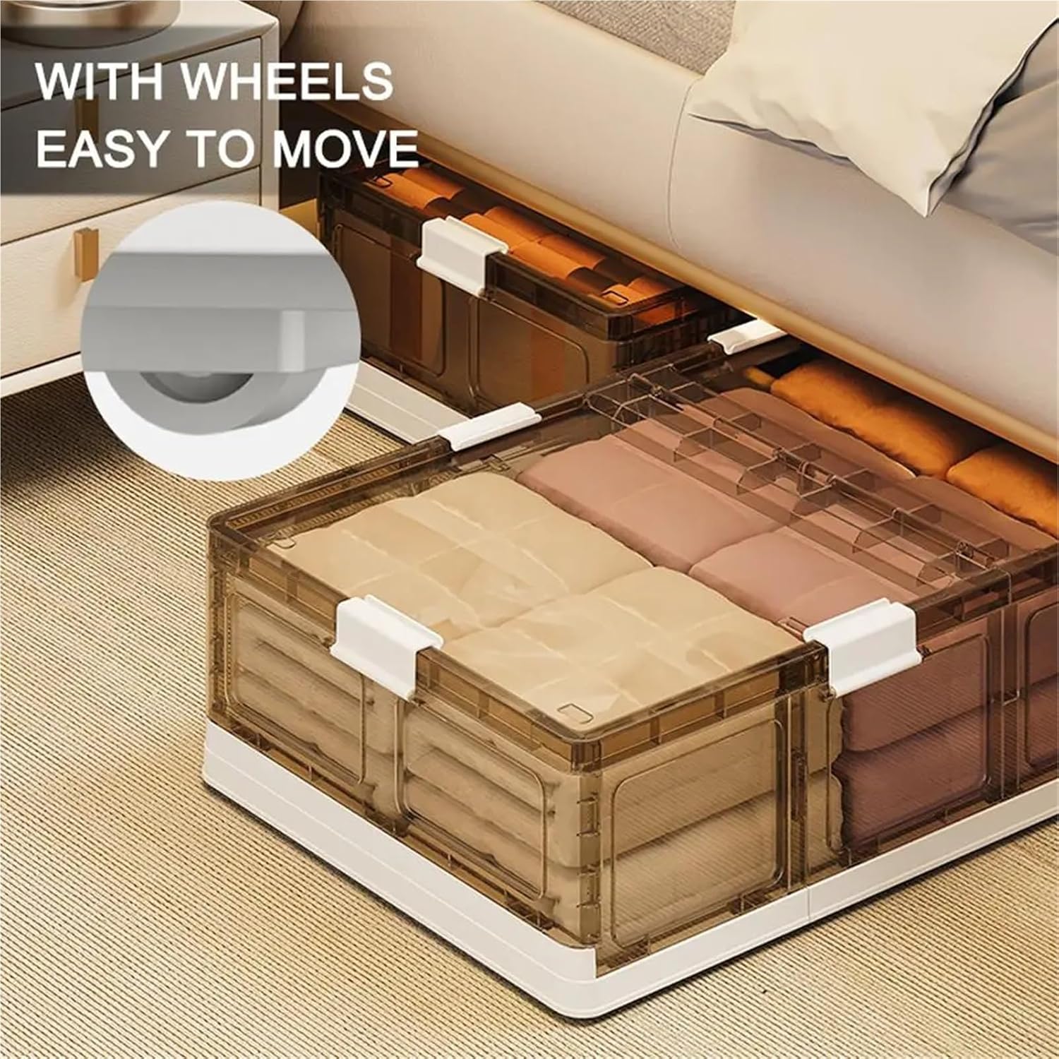 Under Bed Storage Containers 1pc Under Bed Storage Containers with Wheels Folding Bins Multi-purpose Box with Lids