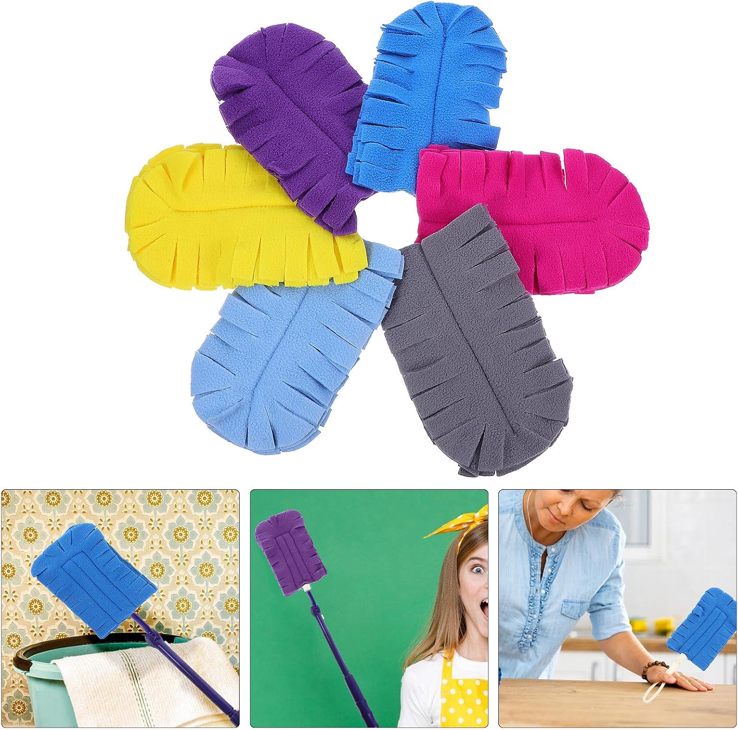 6pcs Reusable Duster Refill Replacement Head for Duster Handles, 360 Degree Wide Application Dust Removal Pad Made of Fiber, Washable and Fluffy Cleaning Tool for Restaurant